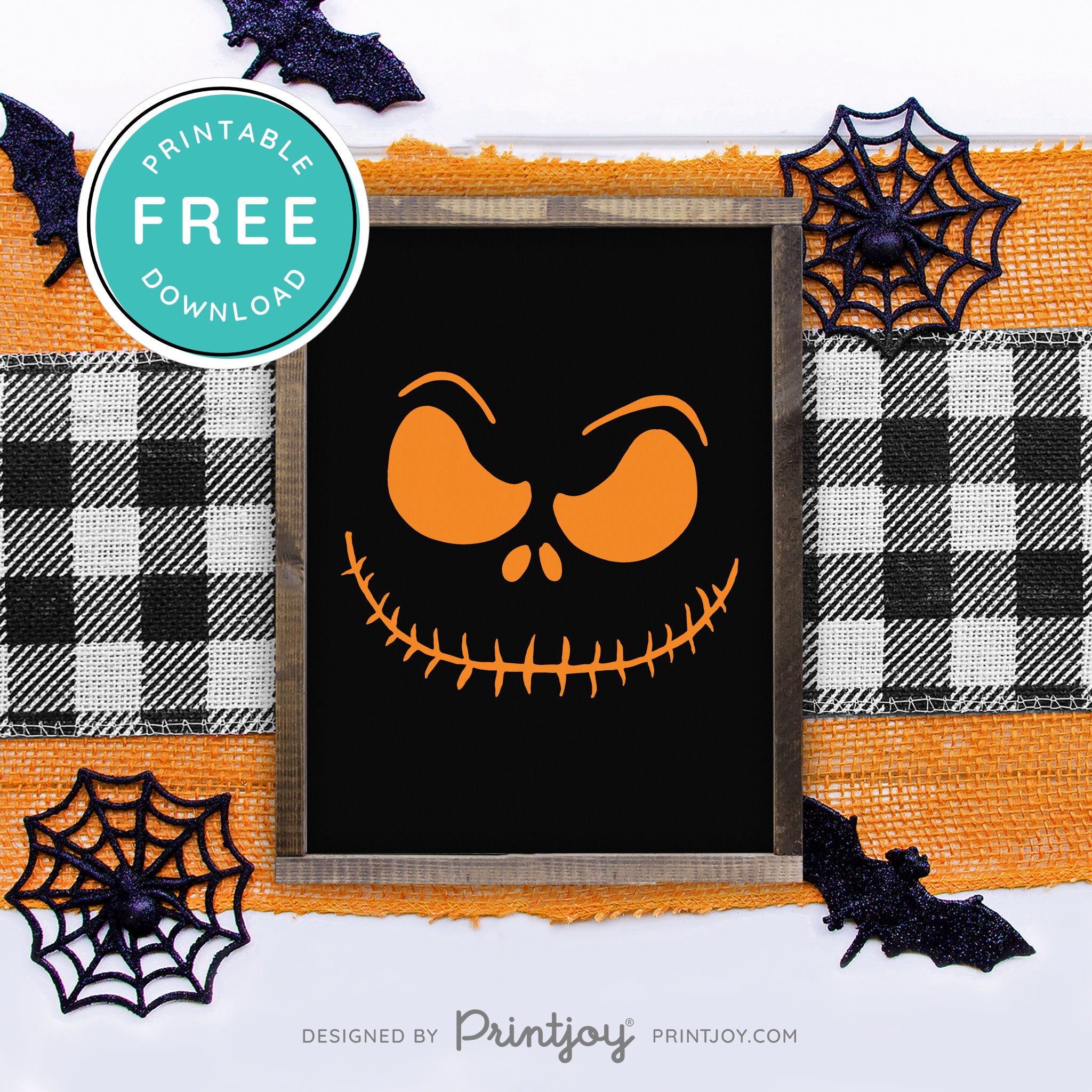 Free Printable Jack Pumpkin King Face Nightmare Halloween Wall Art Decor Download - Printjoy