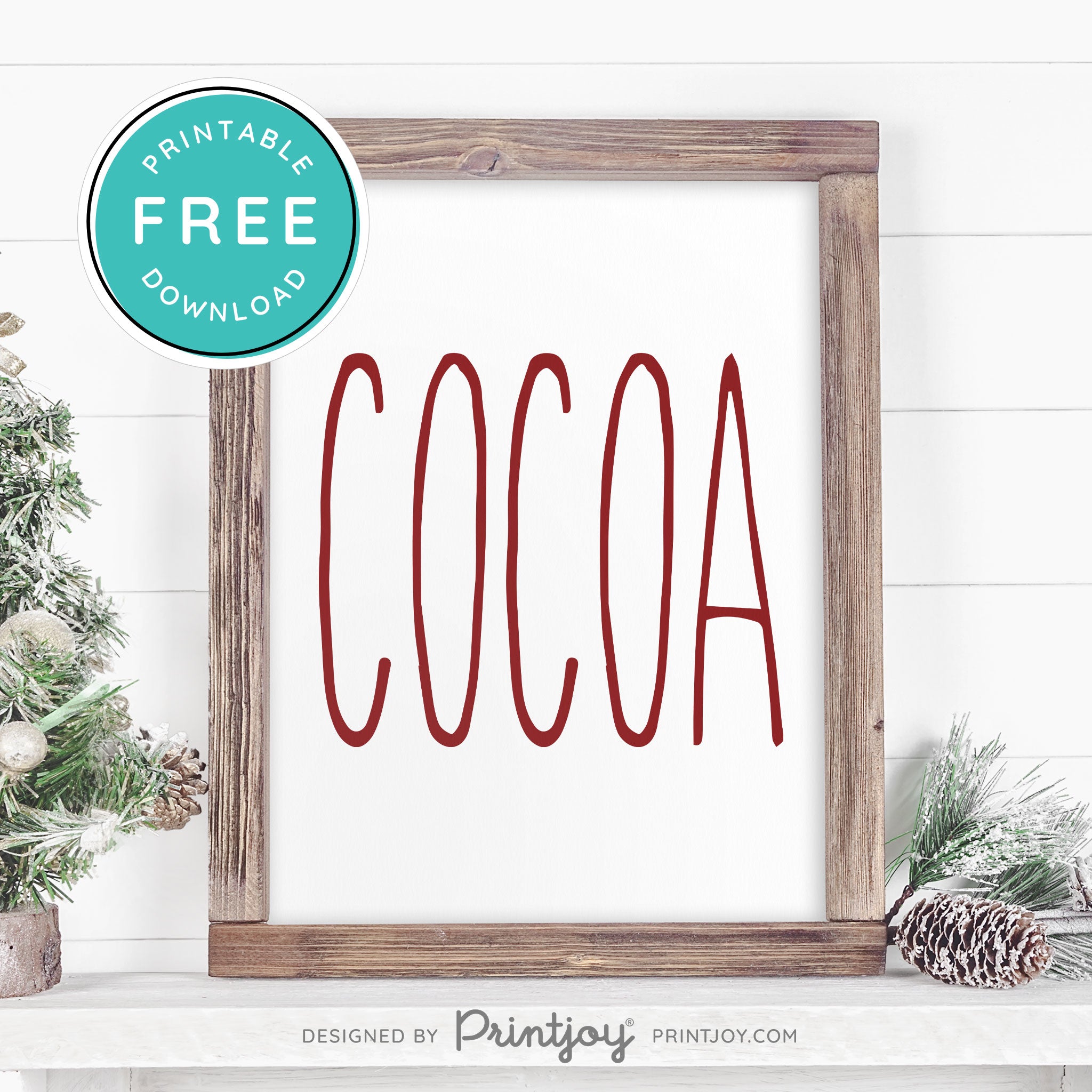 Free Printable Cocoa Farmhouse Christmas Winter Wall Art Decor Download - Printjoy