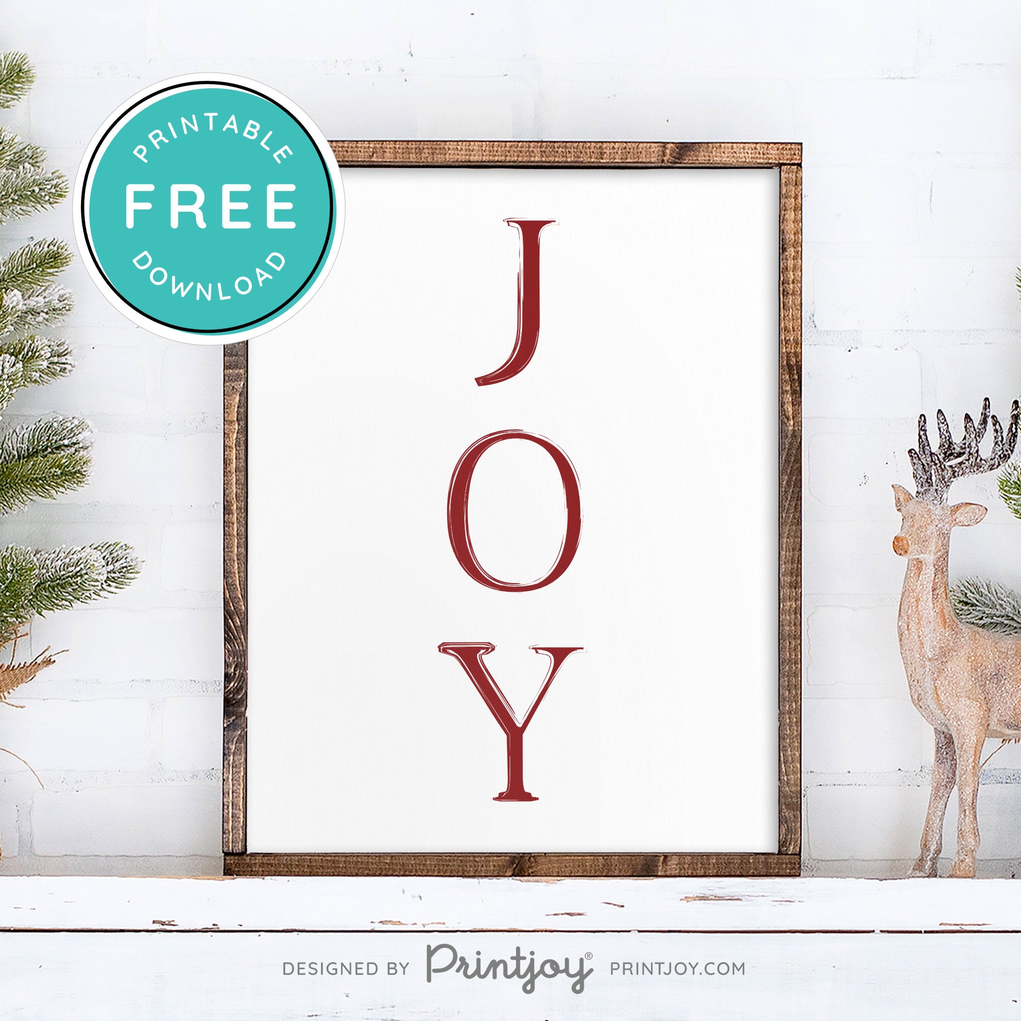 Free Printable Joy Farmhouse Christmas Winter Wall Art Decor Download - Printjoy