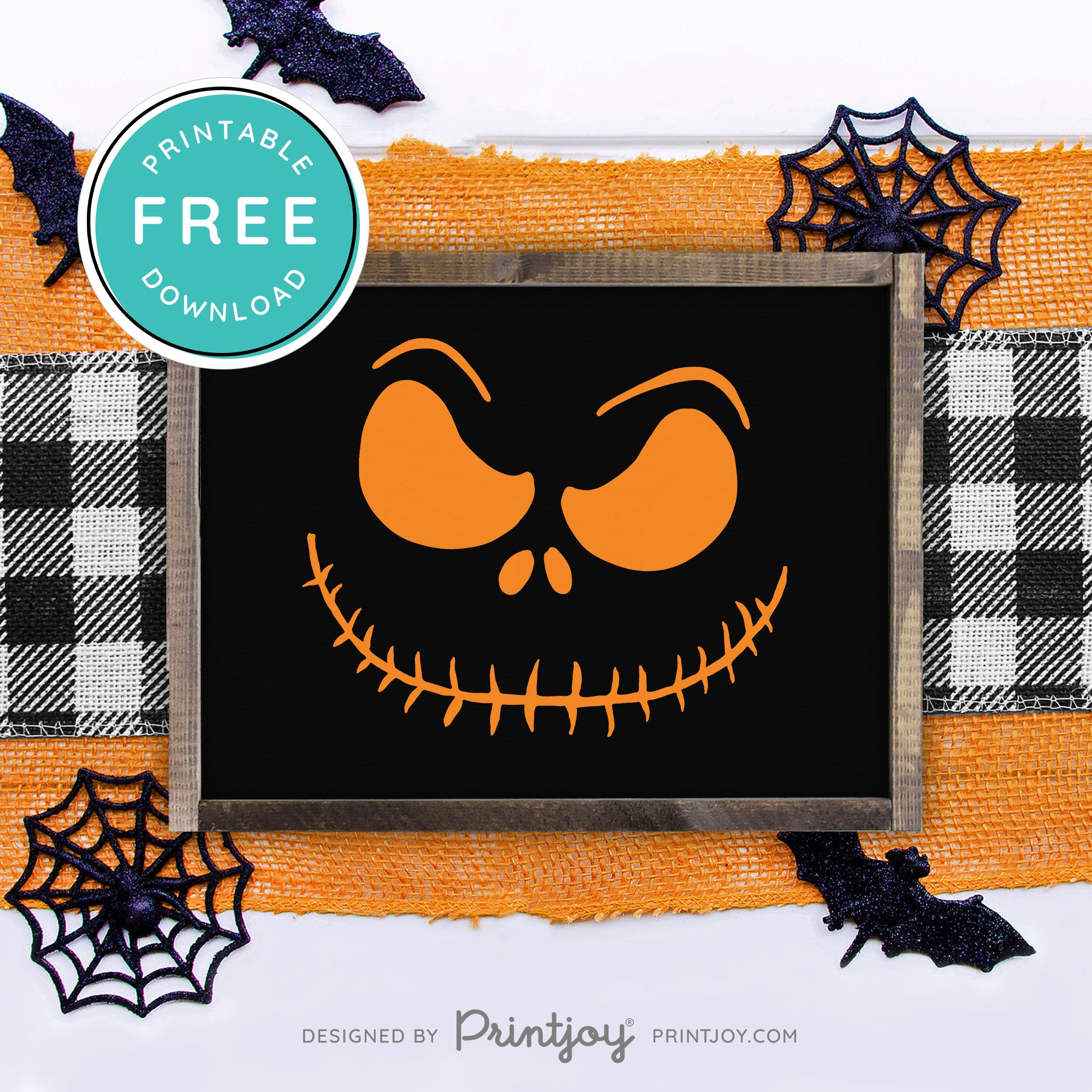 Free Printable Jack Pumpkin King Face Nightmare Halloween Wall Art Decor Download - Printjoy