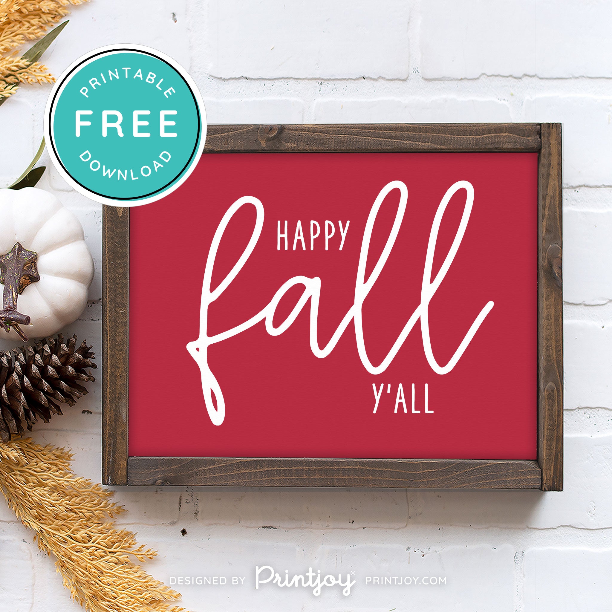 Free Printable Happy Fall Y'all Farmhouse Autumn Wall Art Decor Download - Printjoy