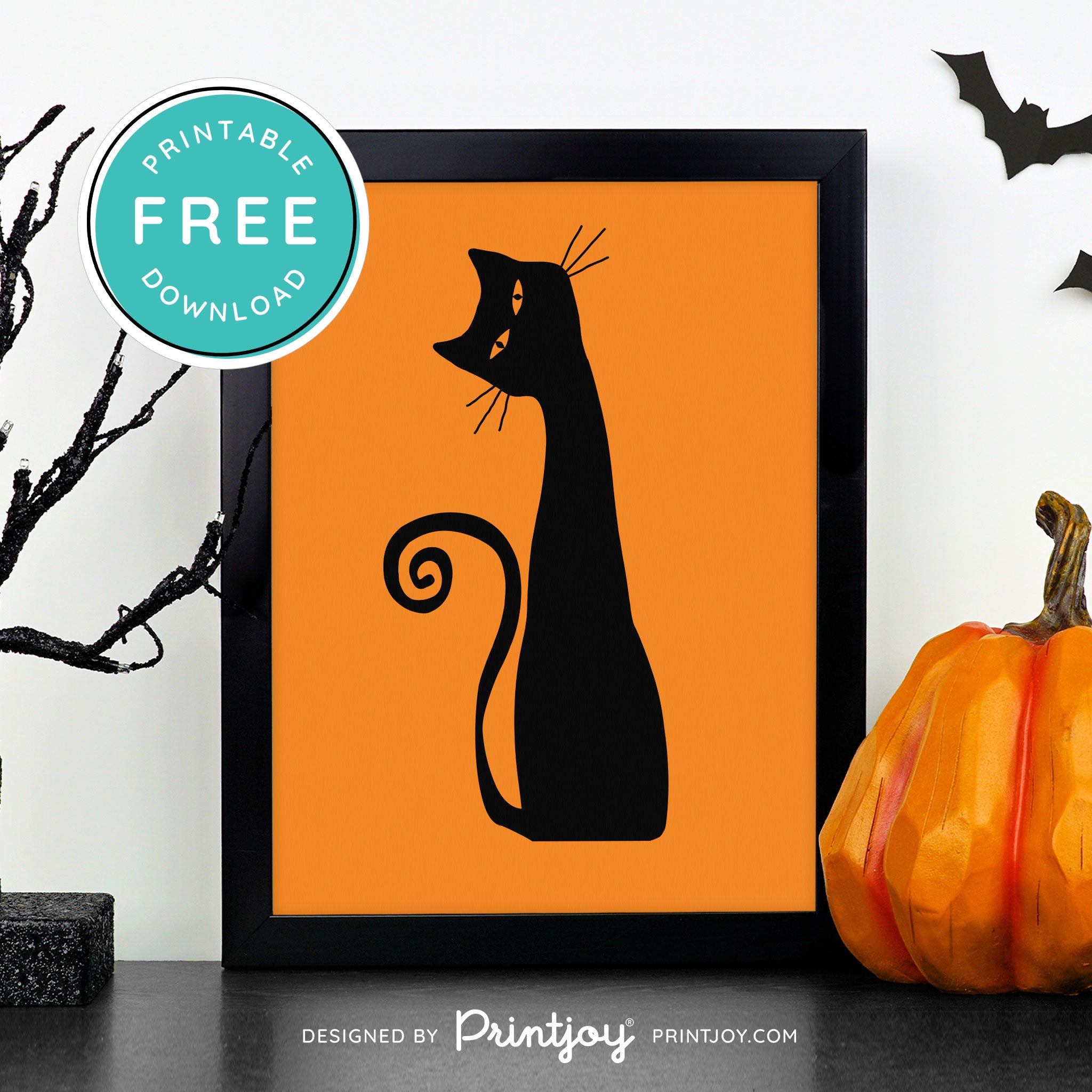 Free Printable Creepy Cat Halloween Wall Art Decor Download - Printjoy