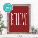Free Printable Believe Farmhouse Christmas Winter Wall Art Decor Download - Printjoy