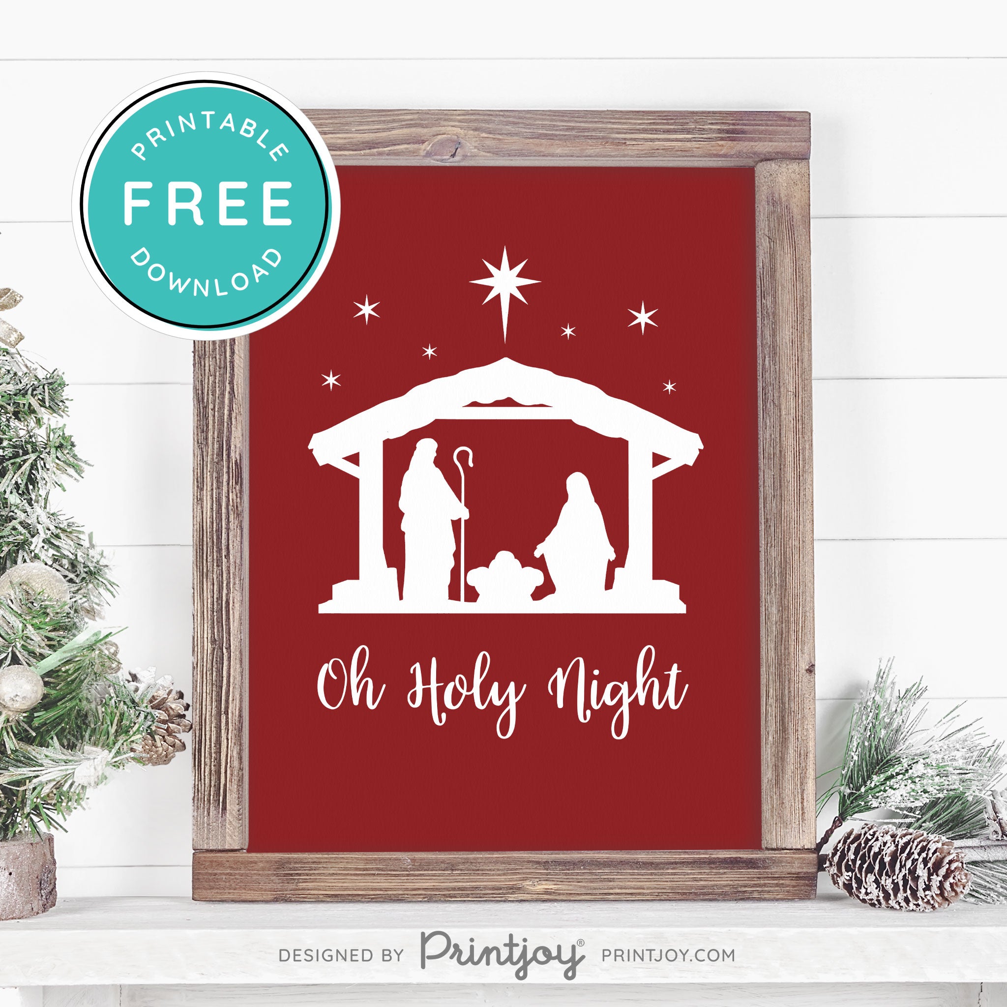 Free Printable Oh Holy Night Nativity Scene Christmas Wall Art Decor Download - Printjoy