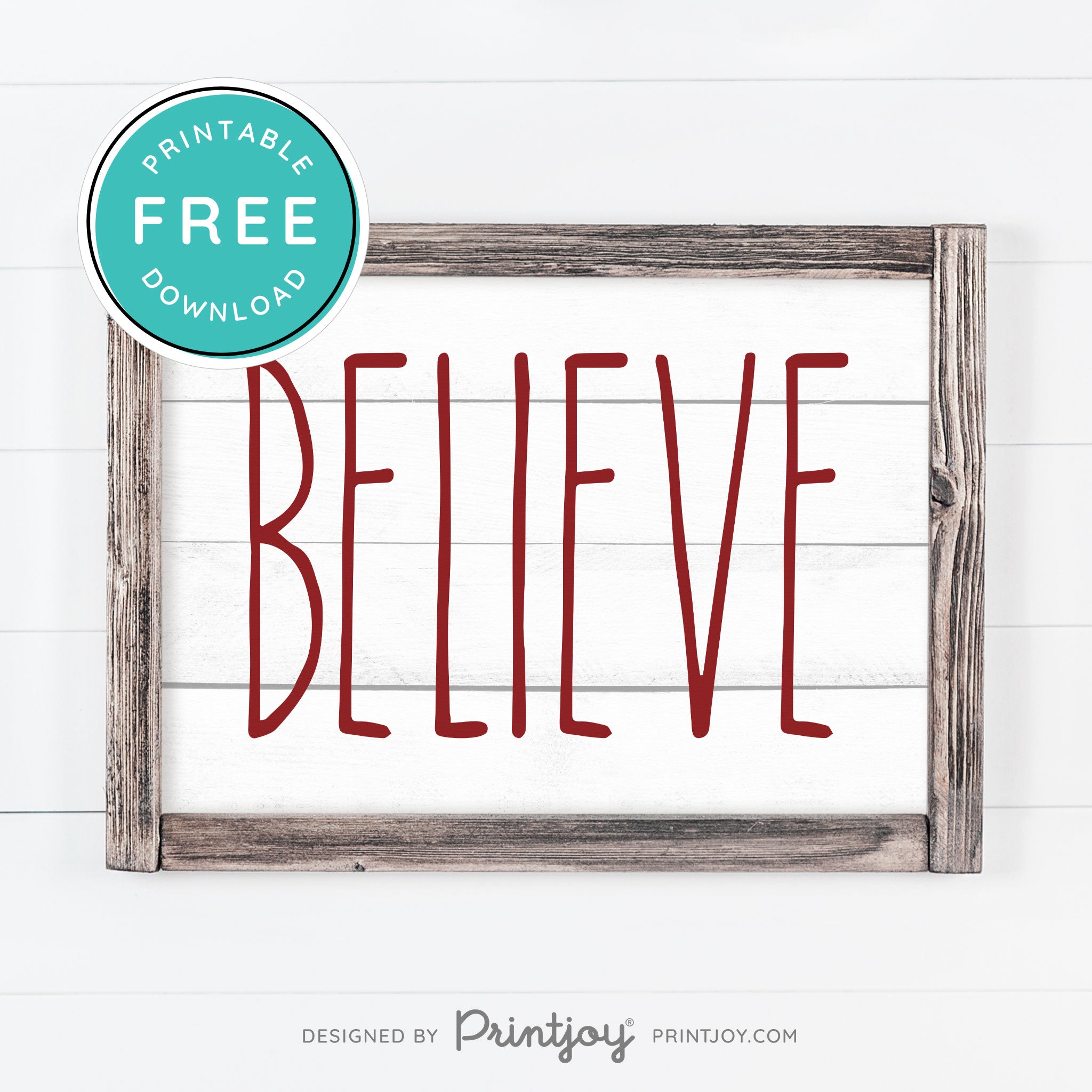 Free Printable Believe Farmhouse Christmas Winter Wall Art Decor Download - Printjoy