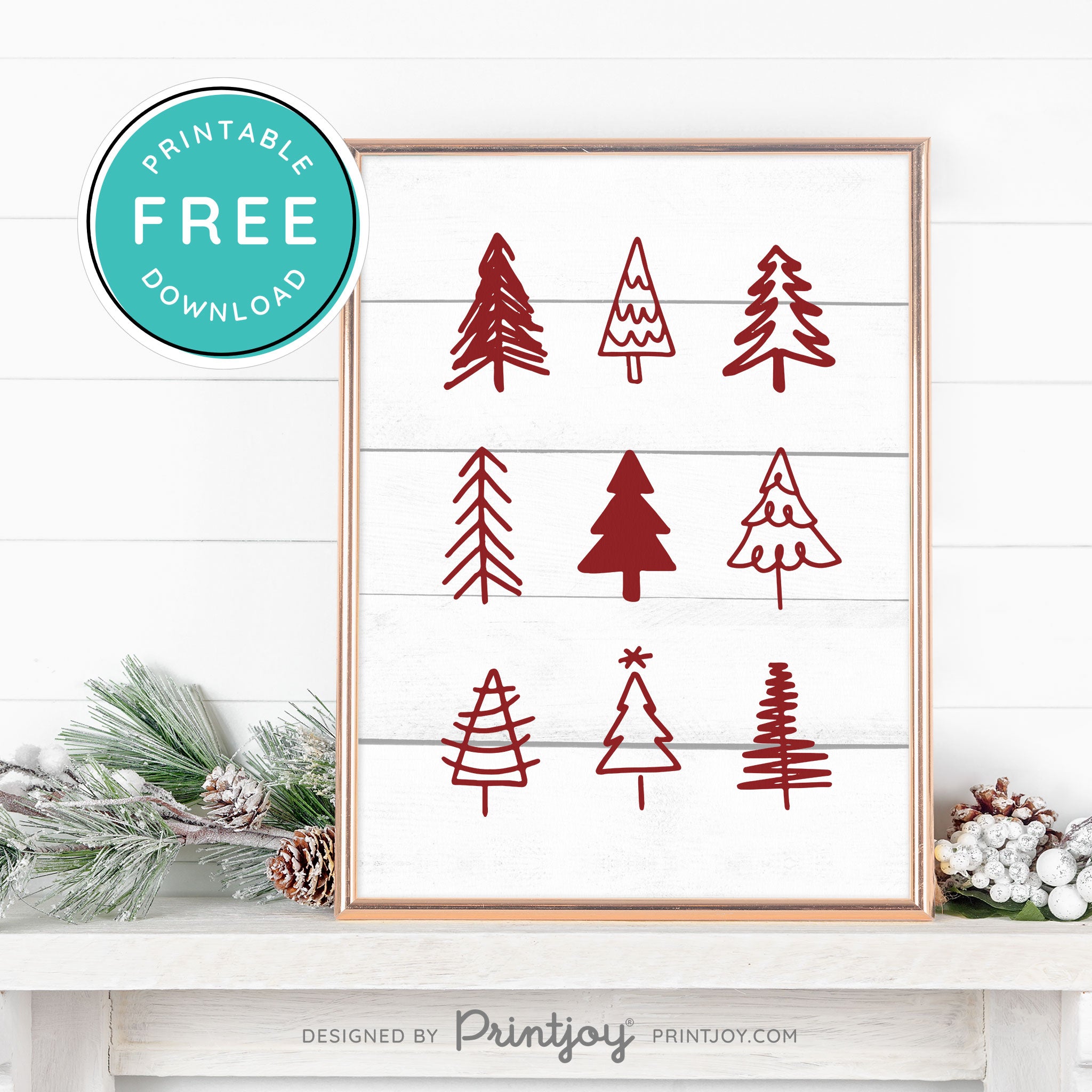 Free Printable Cute Christmas Trees Winter Wall Art Decor Download - Printjoy