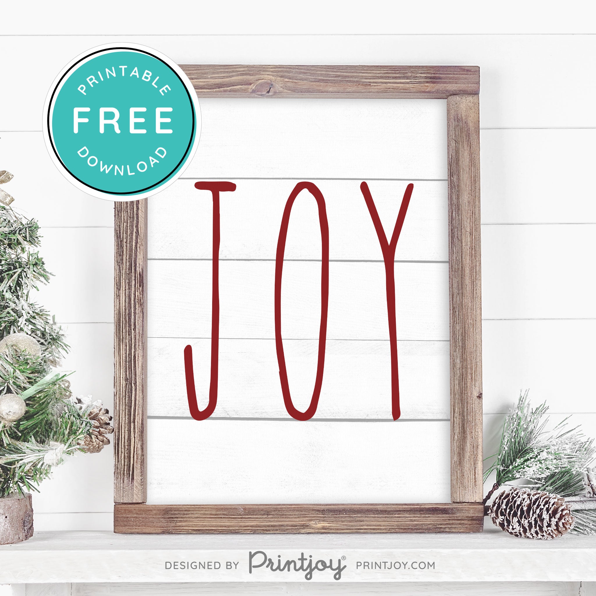 Free Printable Joy Farmhouse Sign Winter Wall Art Decor Download - Printjoy