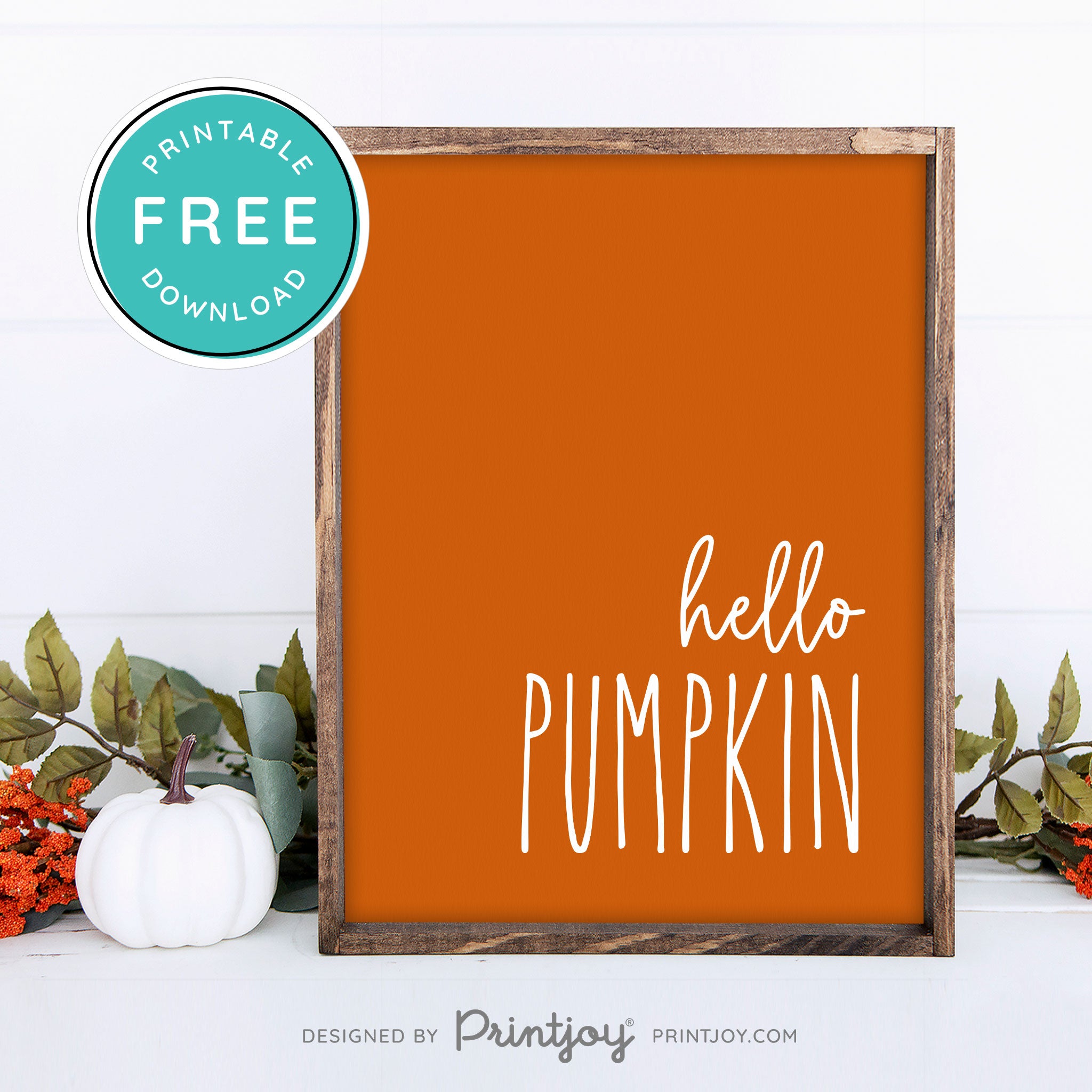 Free Printable Hello Pumpkin Modern Farmhouse Fall Wall Art Decor Download - Printjoy