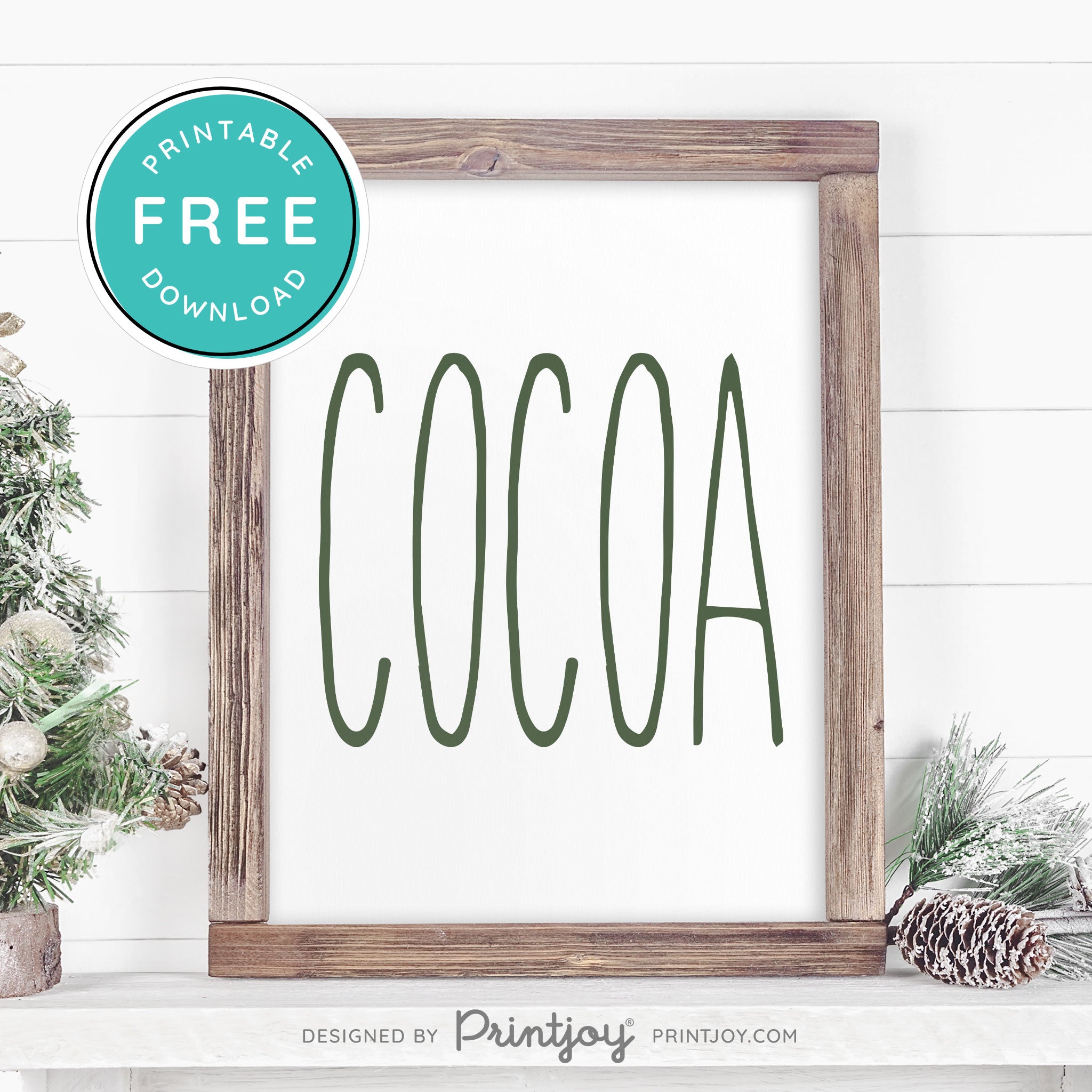 Free Printable Cocoa Farmhouse Christmas Winter Wall Art Decor Download - Printjoy