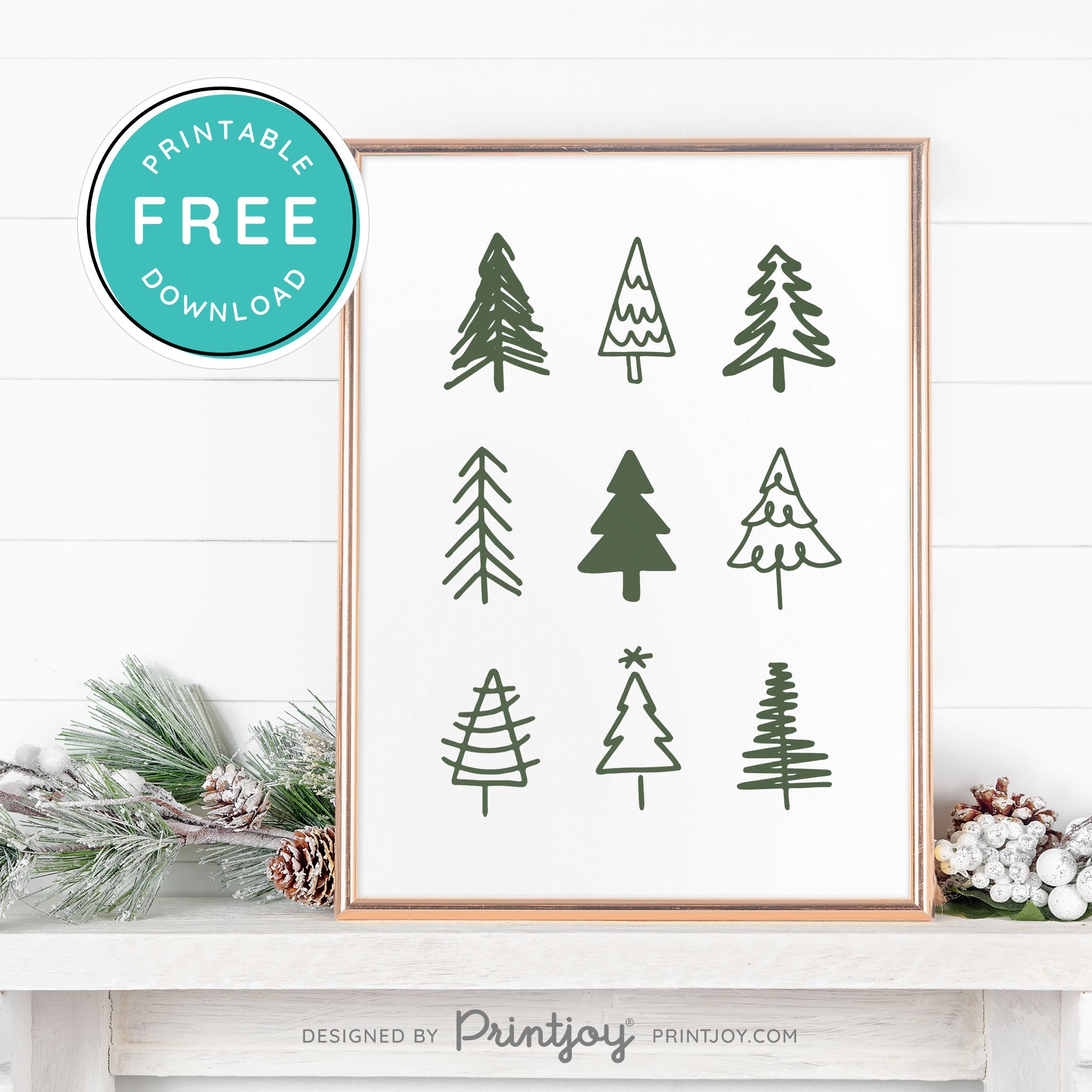 Free Printable Cute Christmas Trees Winter Wall Art Decor Download - Printjoy