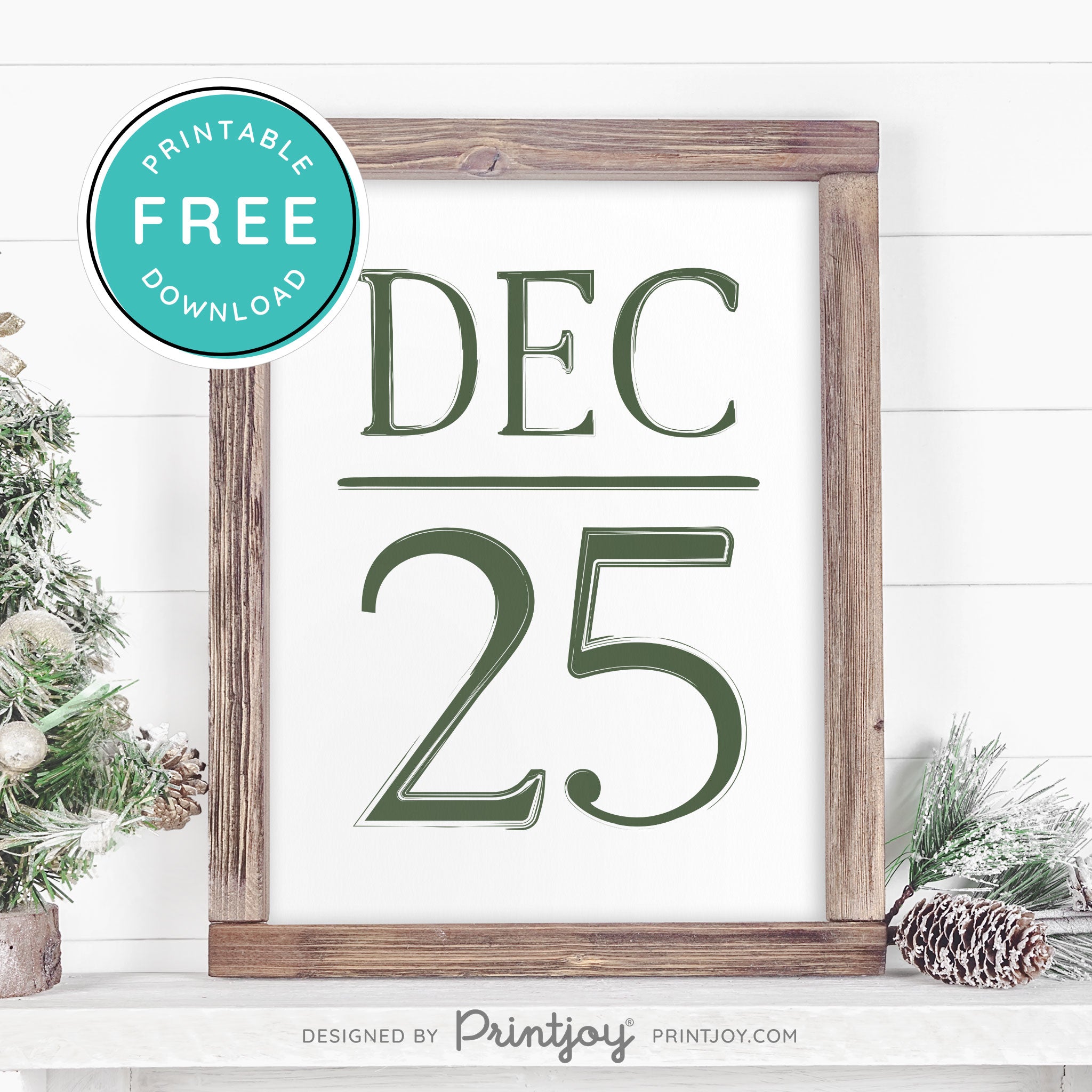 Free Printable December 25 Farmhouse Christmas Winter Wall Art Decor Download - Printjoy