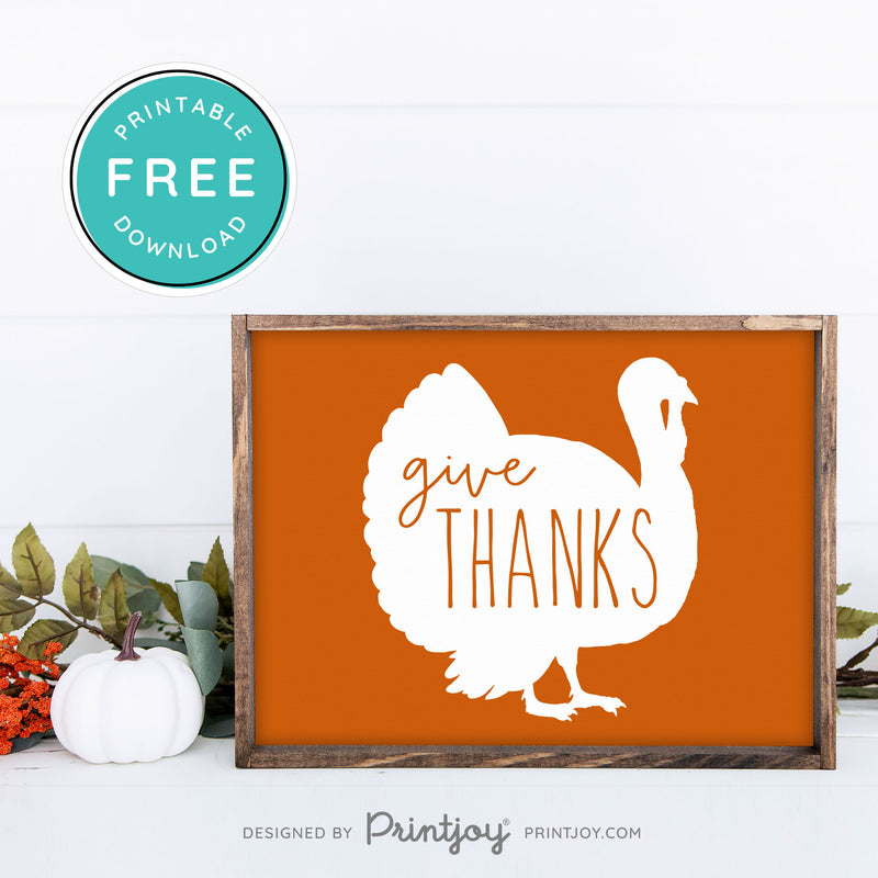 Free Printable Give Thanks Turkey Thanksgiving Fall Wall Art Decor Download - Printjoy