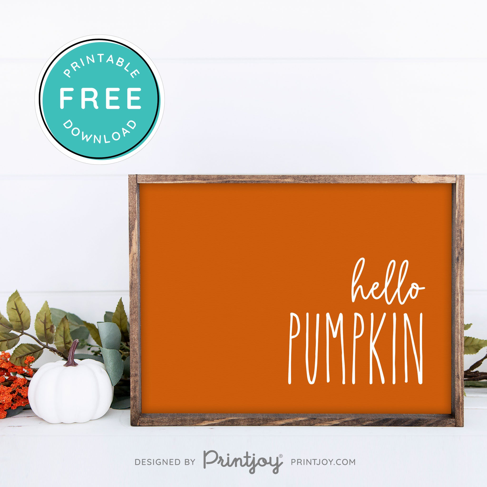 Free Printable Hello Pumpkin Modern Farmhouse Fall Wall Art Decor Download - Printjoy