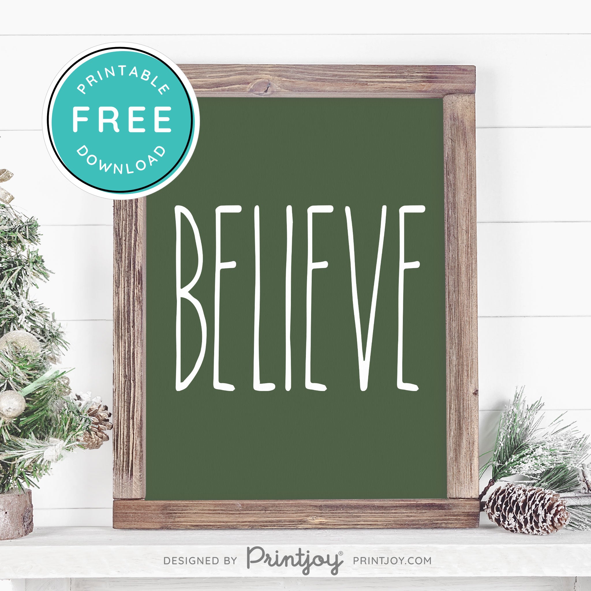 Free Printable Believe Farmhouse Christmas Winter Wall Art Decor Download - Printjoy