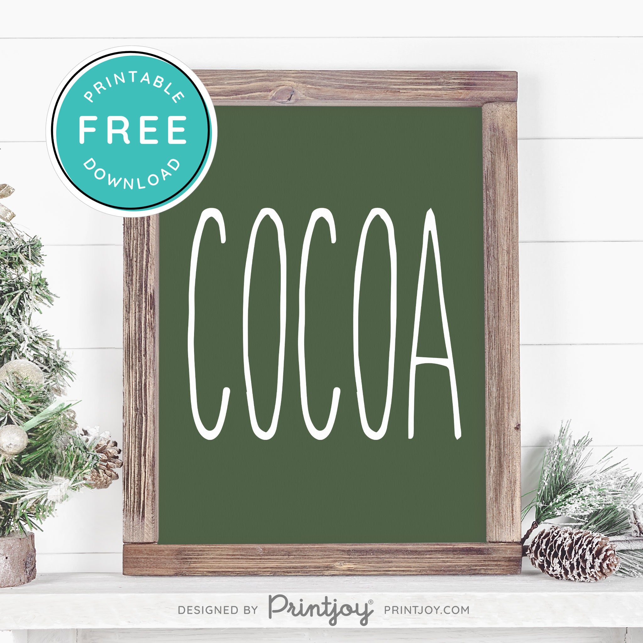 Free Printable Cocoa Farmhouse Christmas Winter Wall Art Decor Download - Printjoy