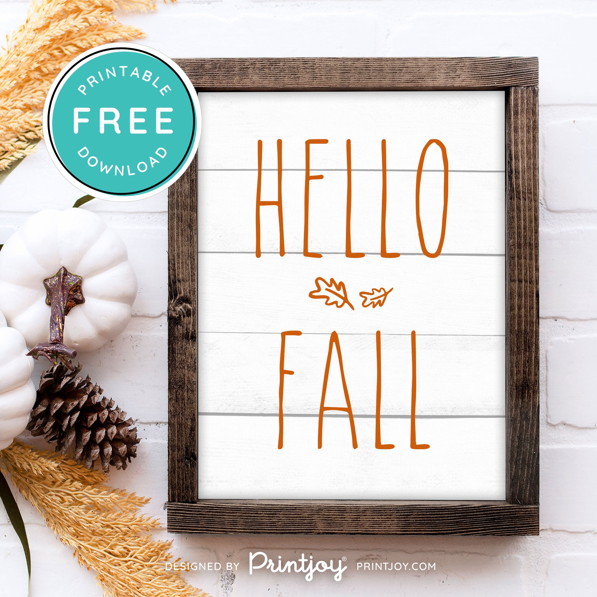 Free Printable Hello Fall Modern Farmhouse Autumn Wall Art Decor Download - Printjoy