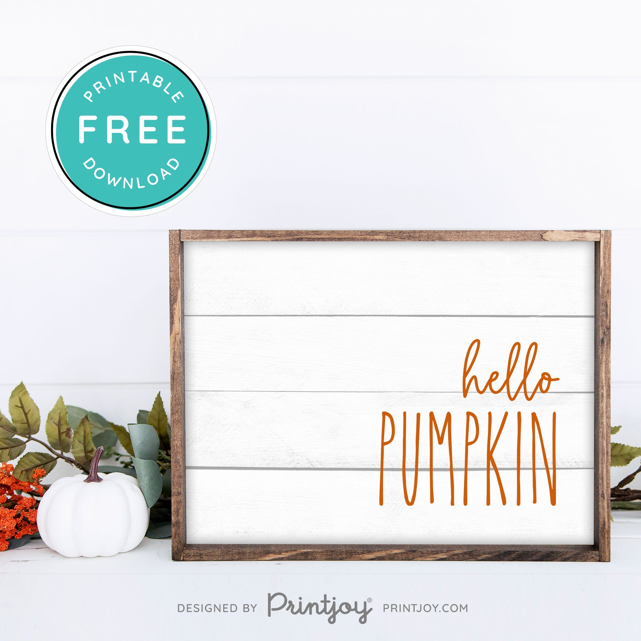 Free Printable Hello Pumpkin Modern Farmhouse Fall Wall Art Decor Download - Printjoy