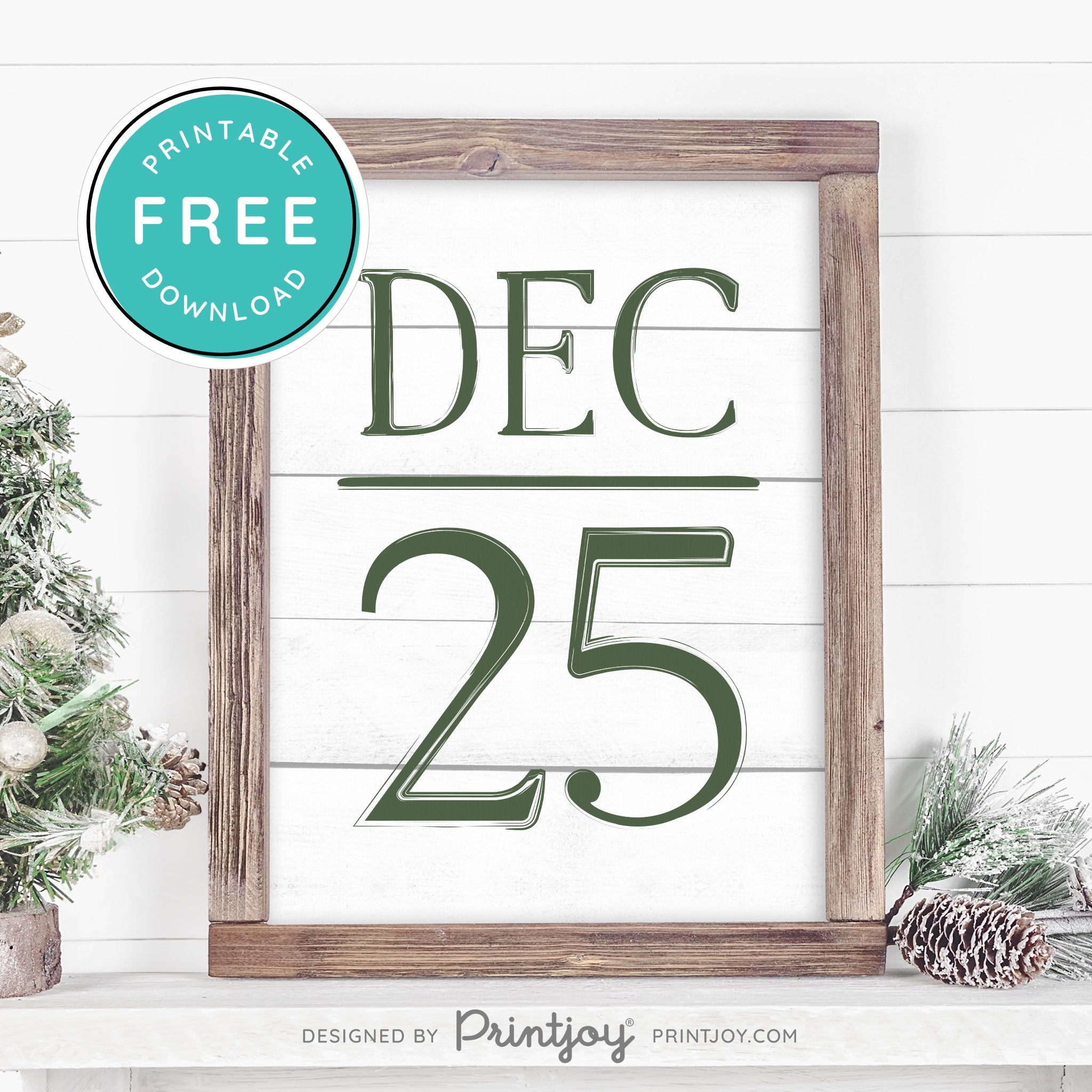 Free Printable December 25 Farmhouse Christmas Winter Wall Art Decor Download - Printjoy