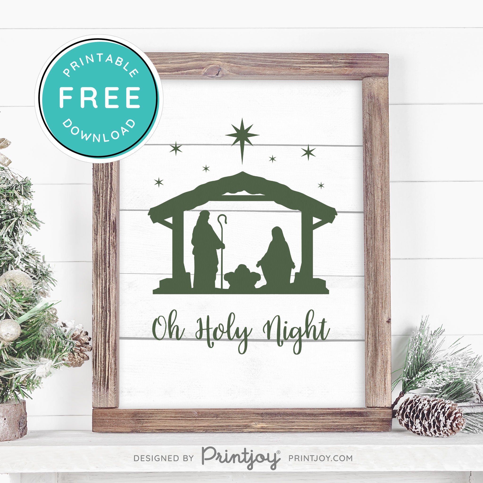 Free Printable Oh Holy Night Nativity Scene Christmas Wall Art Decor Download - Printjoy