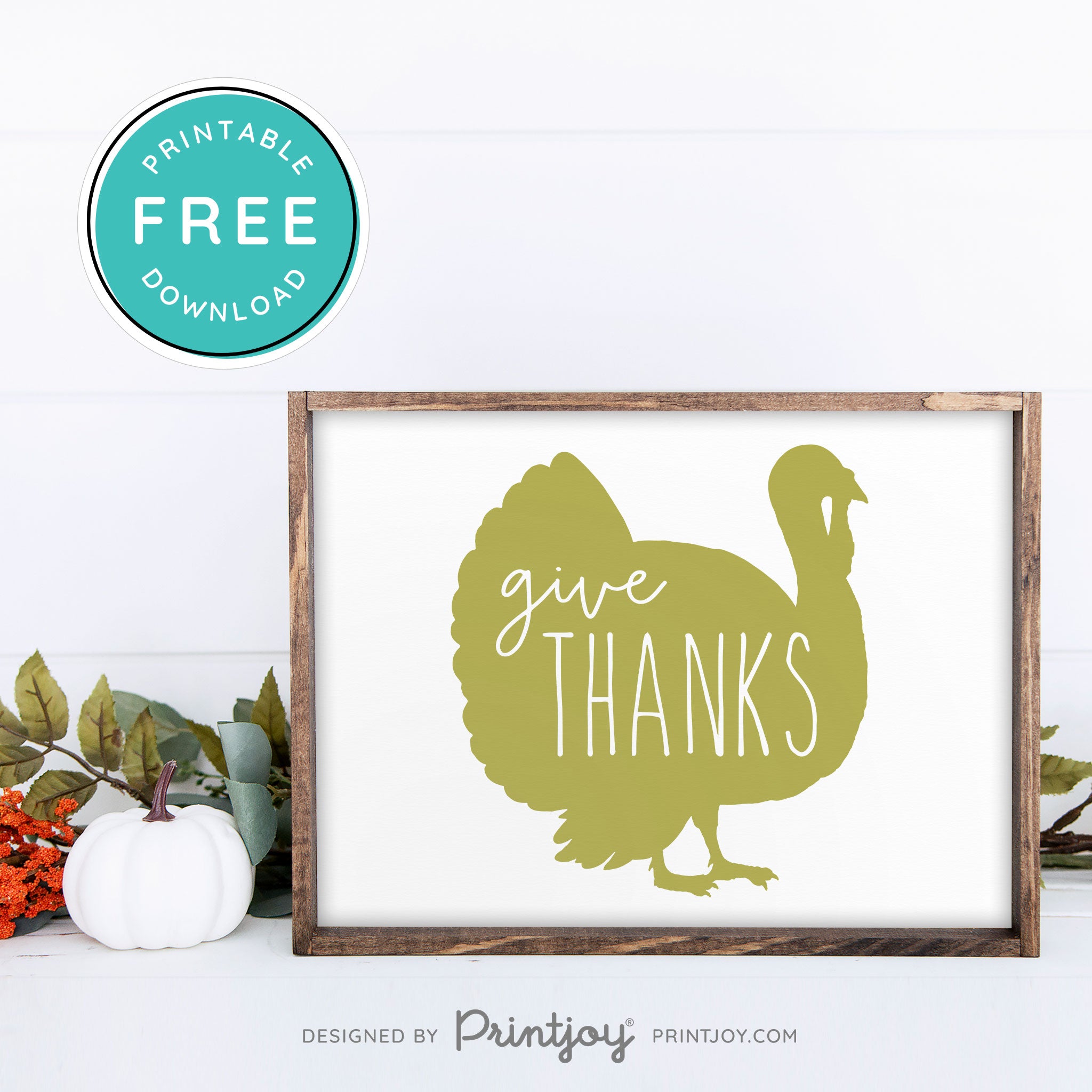 Free Printable Give Thanks Turkey Thanksgiving Fall Wall Art Decor Download - Printjoy