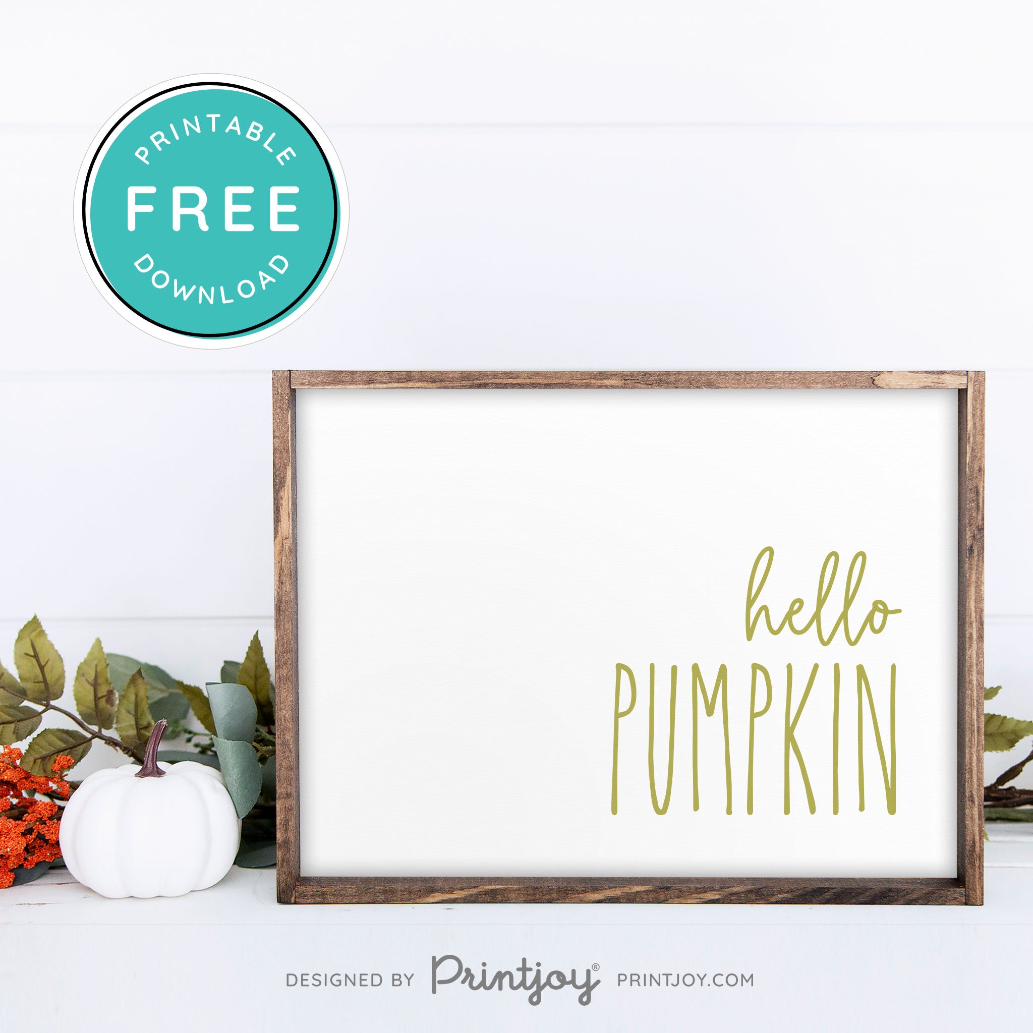 Free Printable Hello Pumpkin Modern Farmhouse Fall Wall Art Decor Download - Printjoy