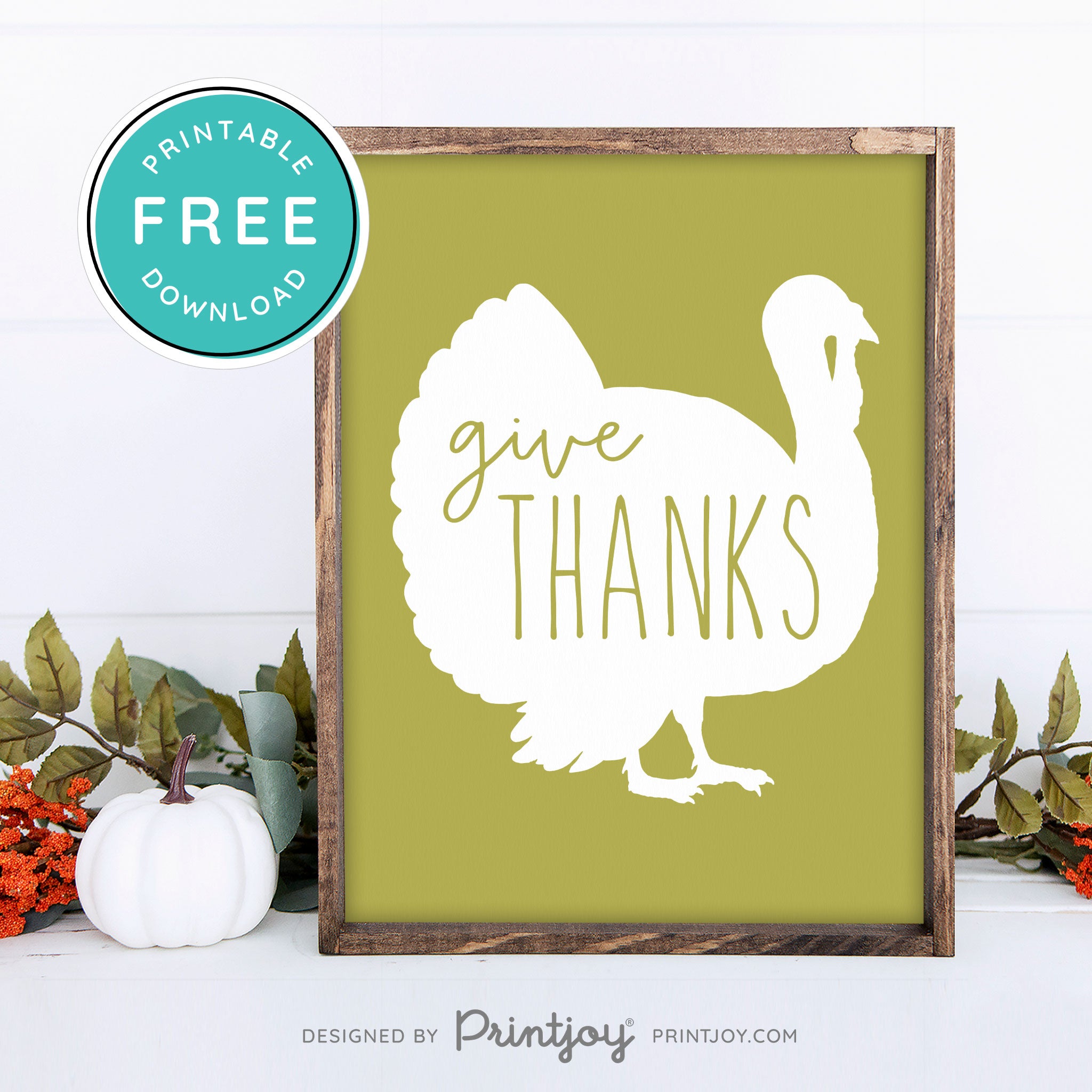 Free Printable Give Thanks Turkey Thanksgiving Fall Wall Art Decor Download - Printjoy