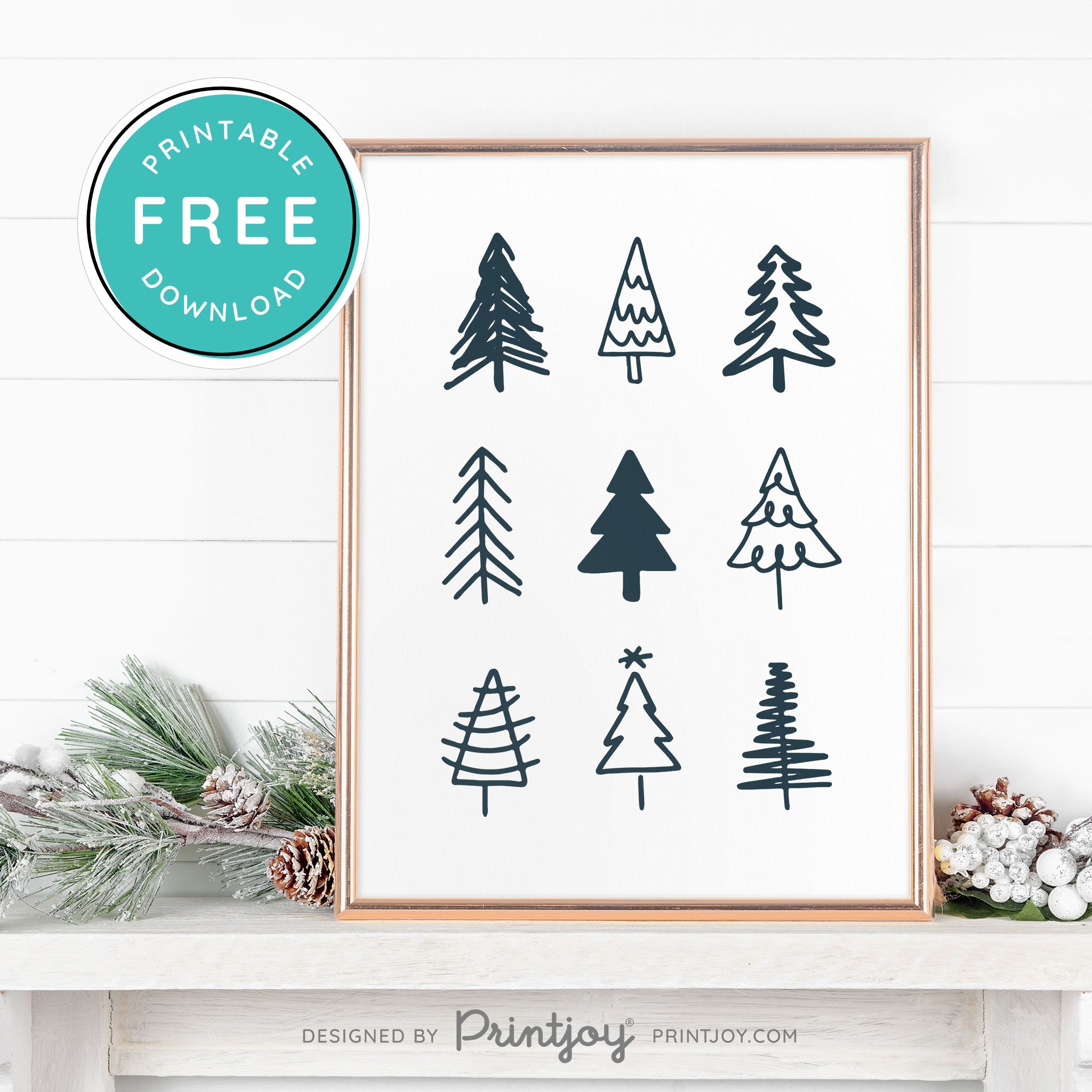 Free Printable Cute Christmas Trees Winter Wall Art Decor Download - Printjoy