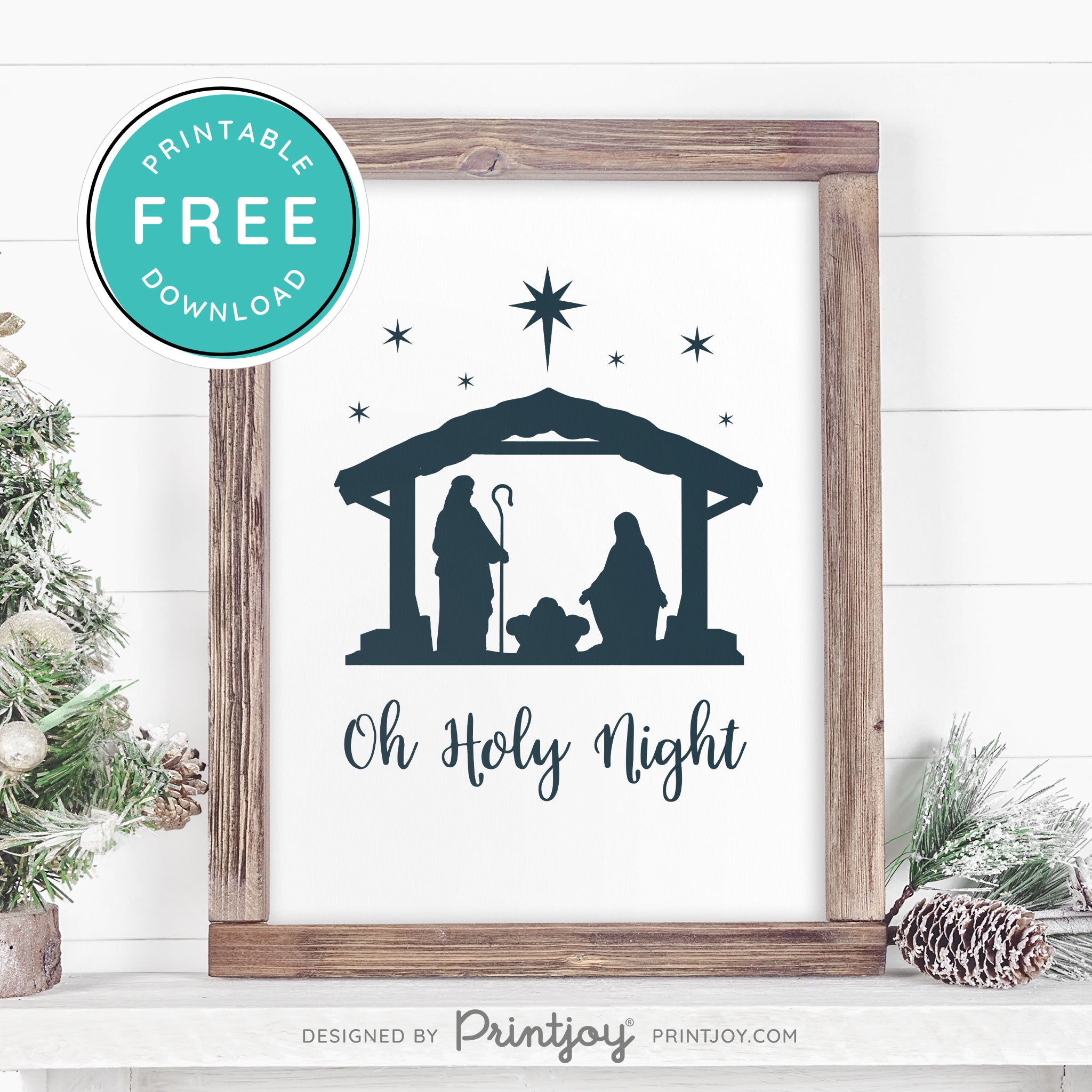 Free Printable Oh Holy Night Nativity Scene Christmas Wall Art Decor Download - Printjoy