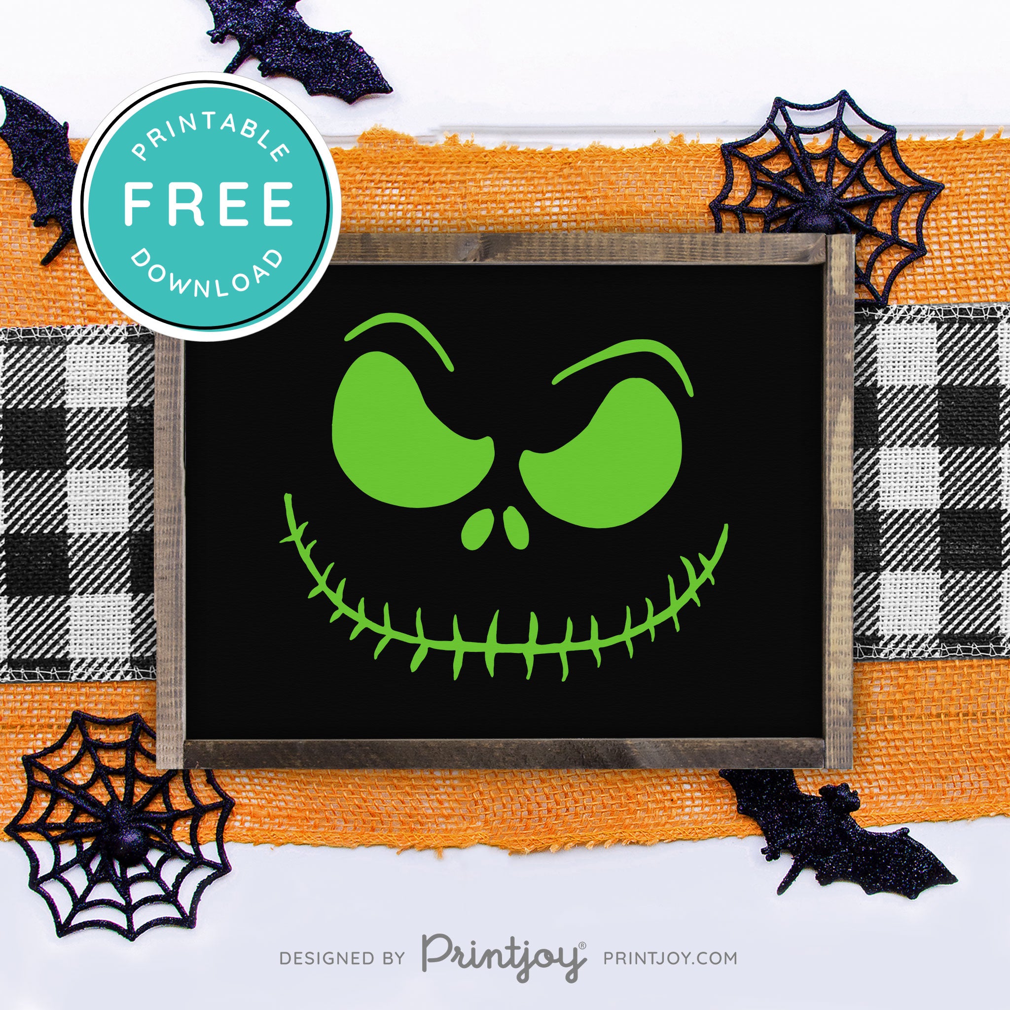 Free Printable Jack Pumpkin King Face Nightmare Halloween Wall Art Decor Download - Printjoy