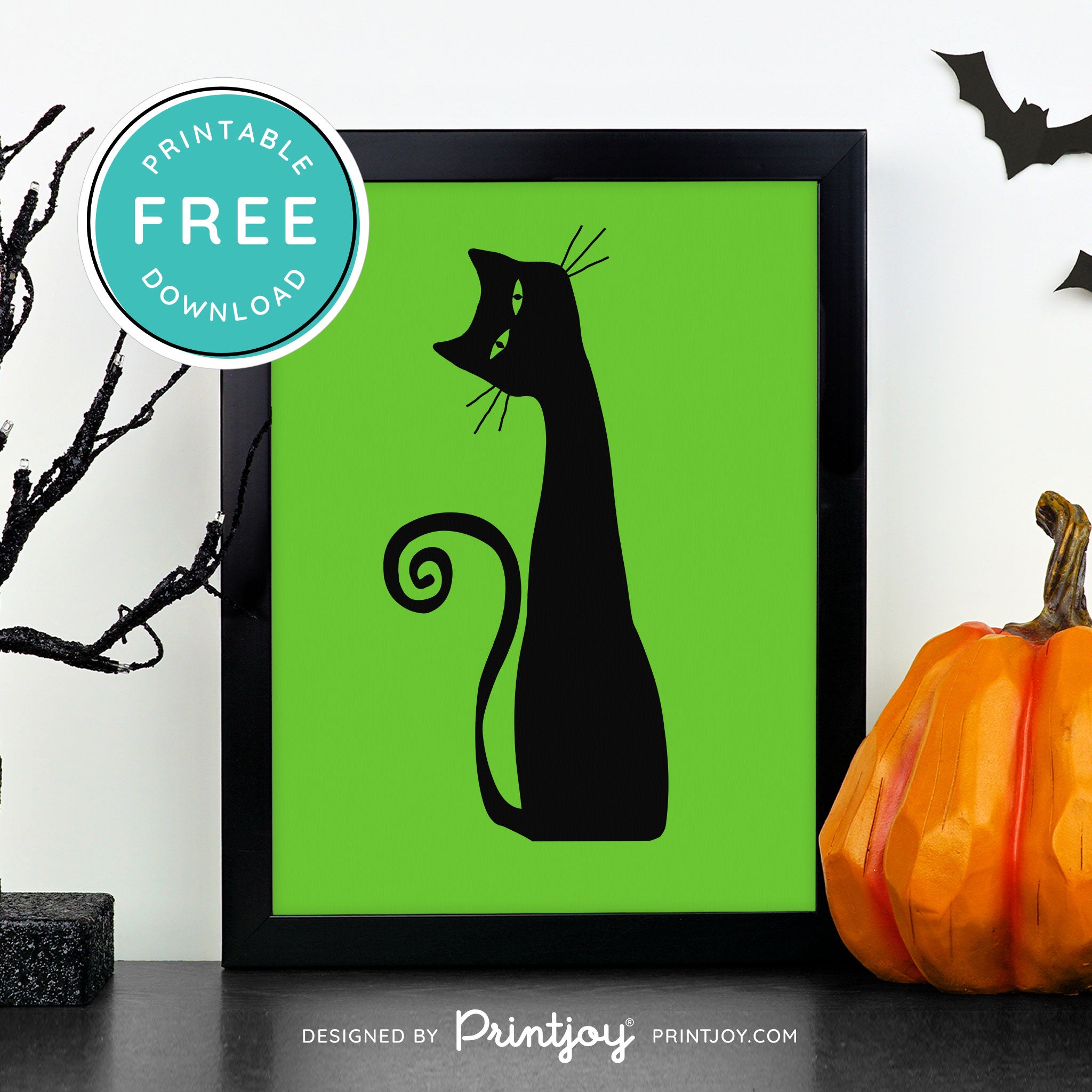 Free Printable Creepy Cat Halloween Wall Art Decor Download - Printjoy