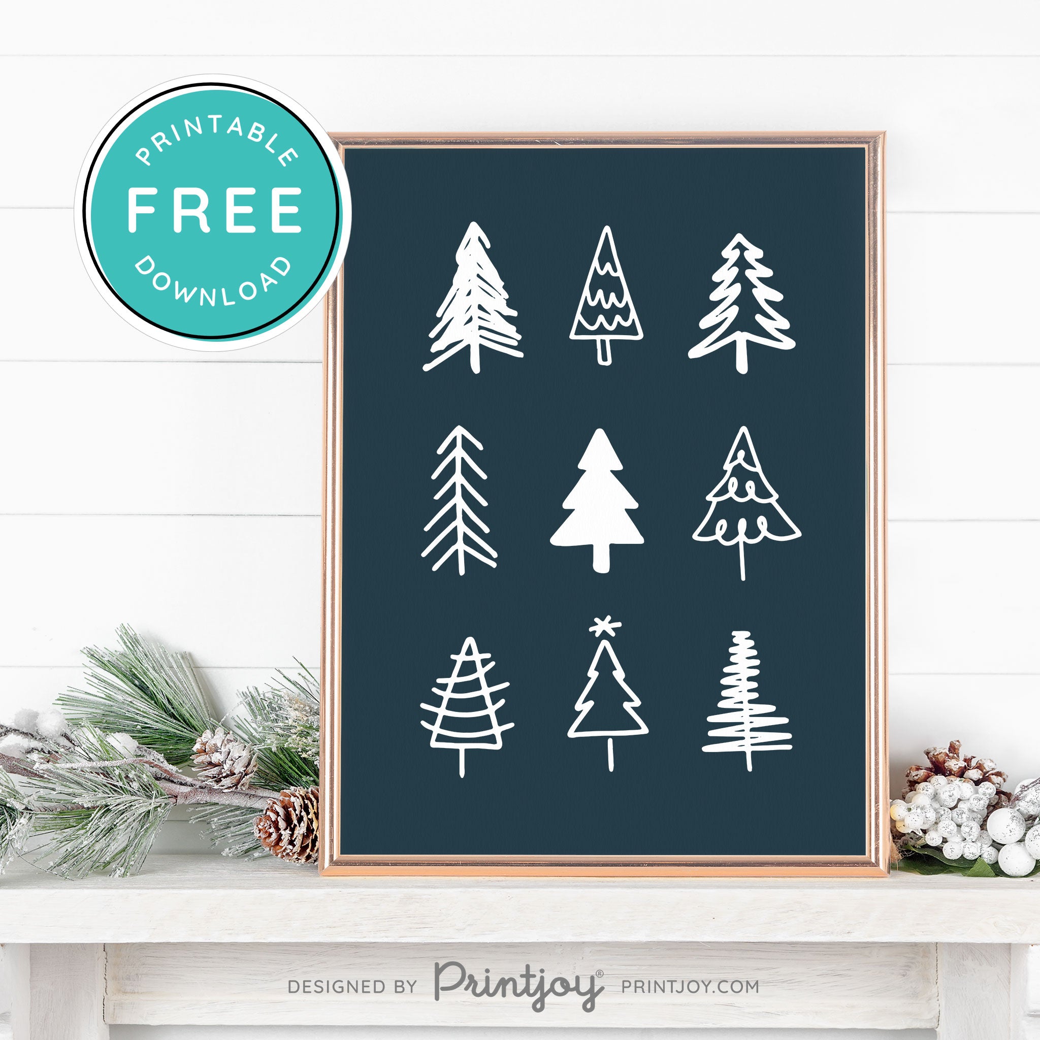 Free Printable Cute Christmas Trees Winter Wall Art Decor Download - Printjoy