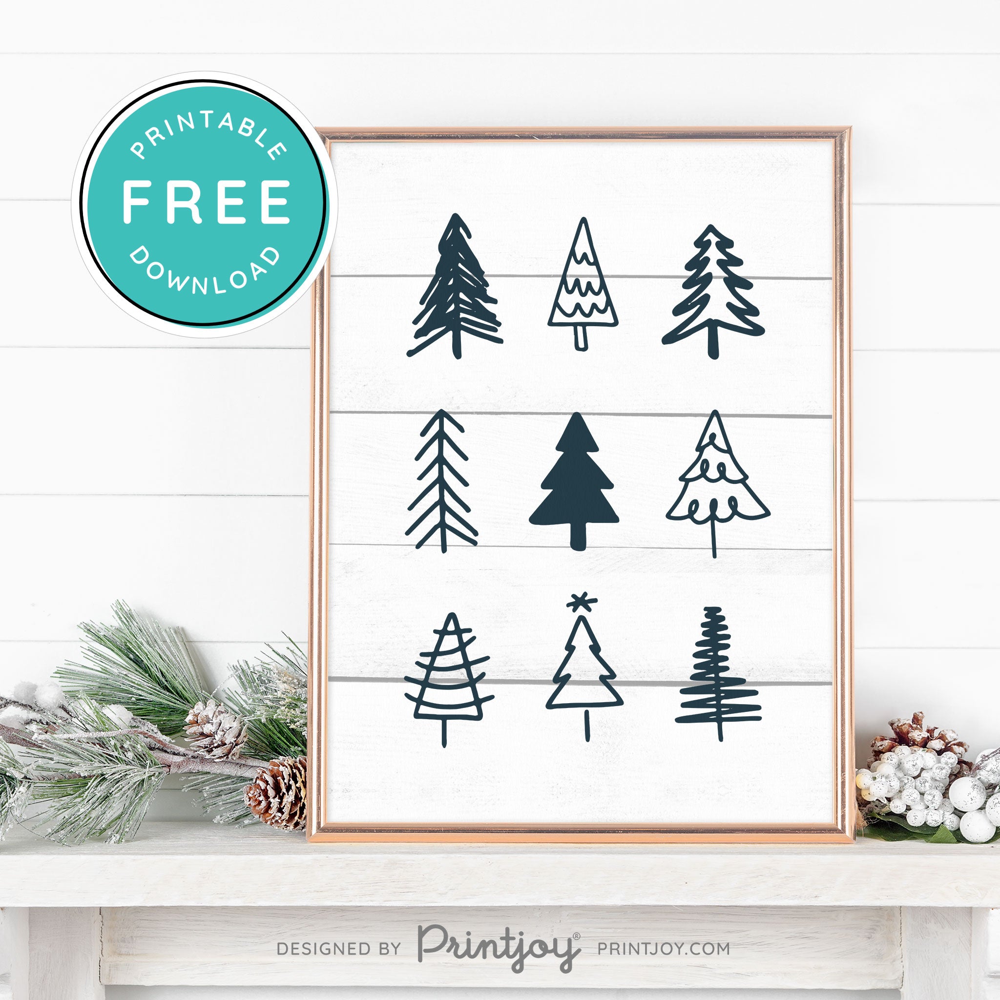 Free Printable Cute Christmas Trees Winter Wall Art Decor Download - Printjoy