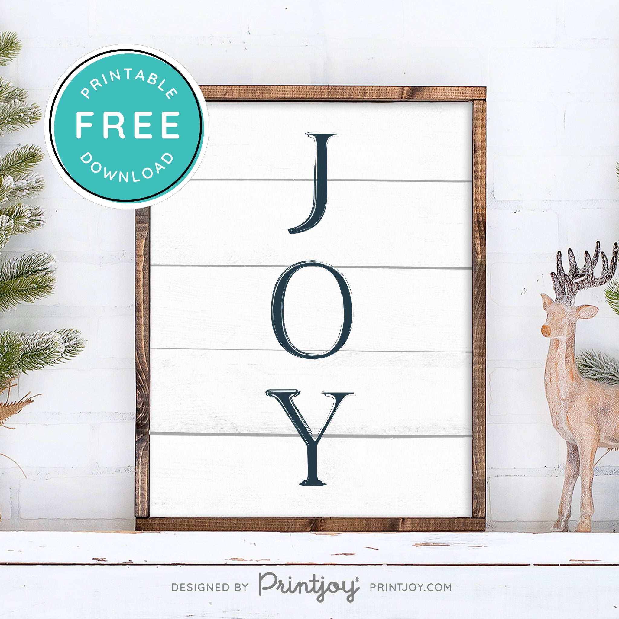 Free Printable Joy Farmhouse Christmas Winter Wall Art Decor Download - Printjoy