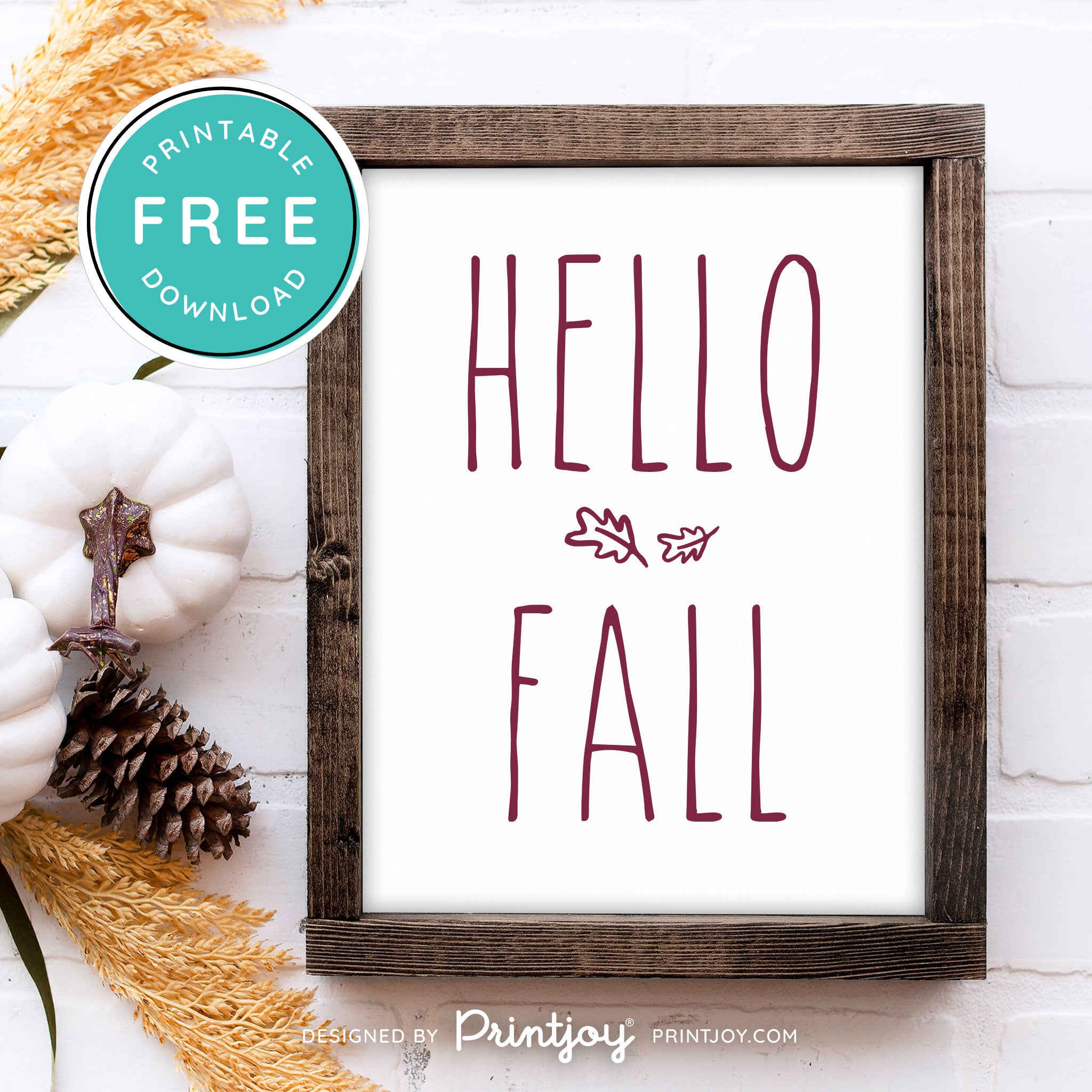 Free Printable Hello Fall Modern Farmhouse Autumn Wall Art Decor Download - Printjoy