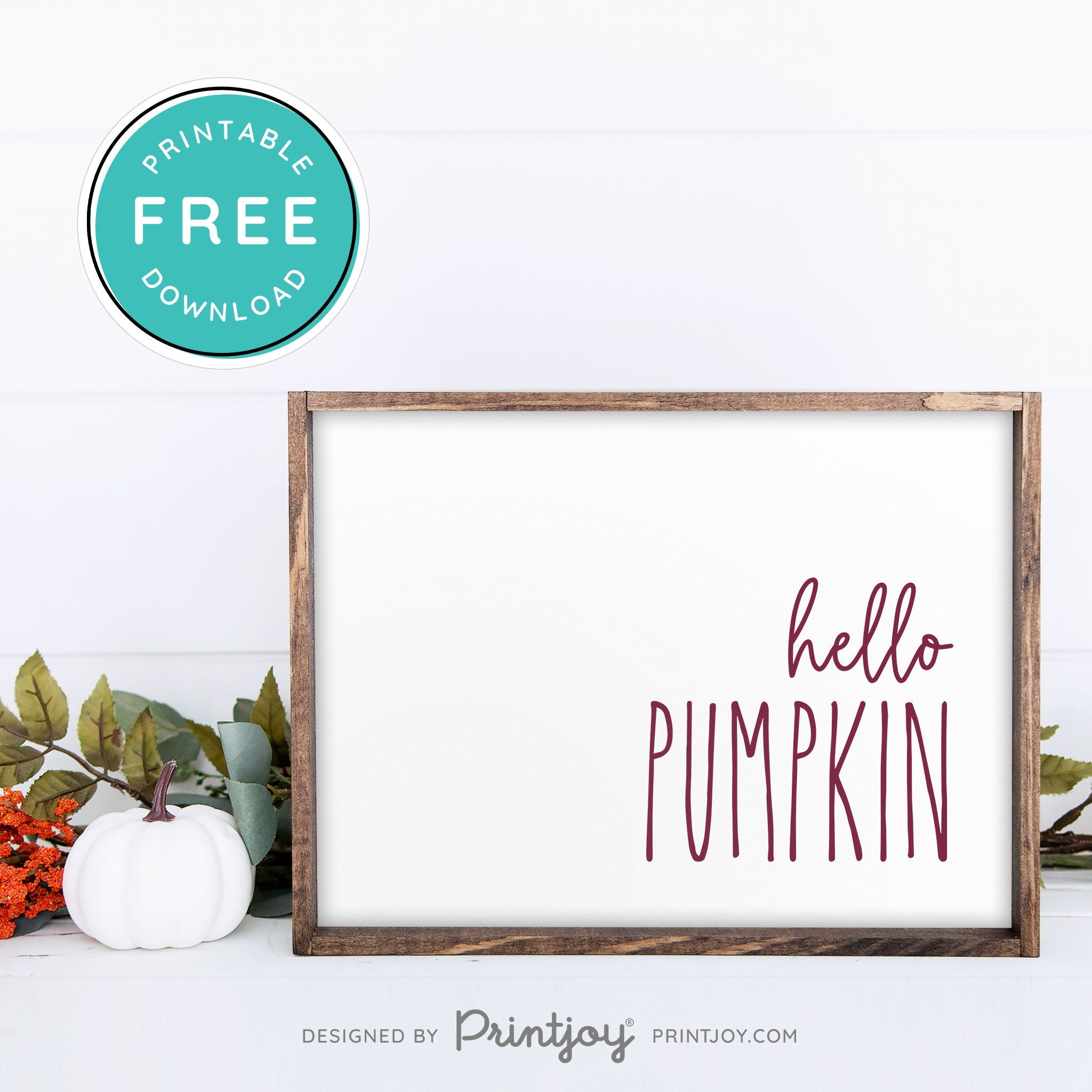 Free Printable Hello Pumpkin Modern Farmhouse Fall Wall Art Decor Download - Printjoy