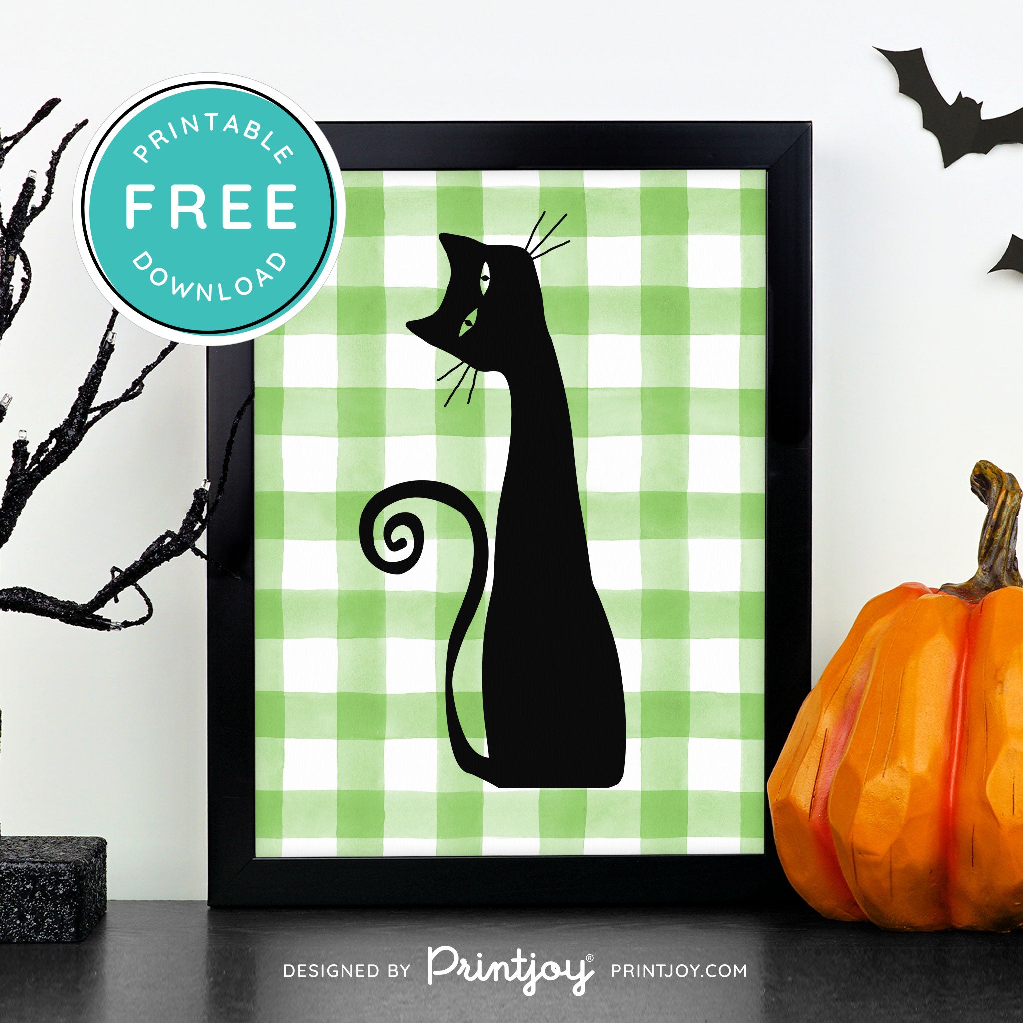 Free Printable Creepy Cat Halloween Wall Art Decor Download - Printjoy