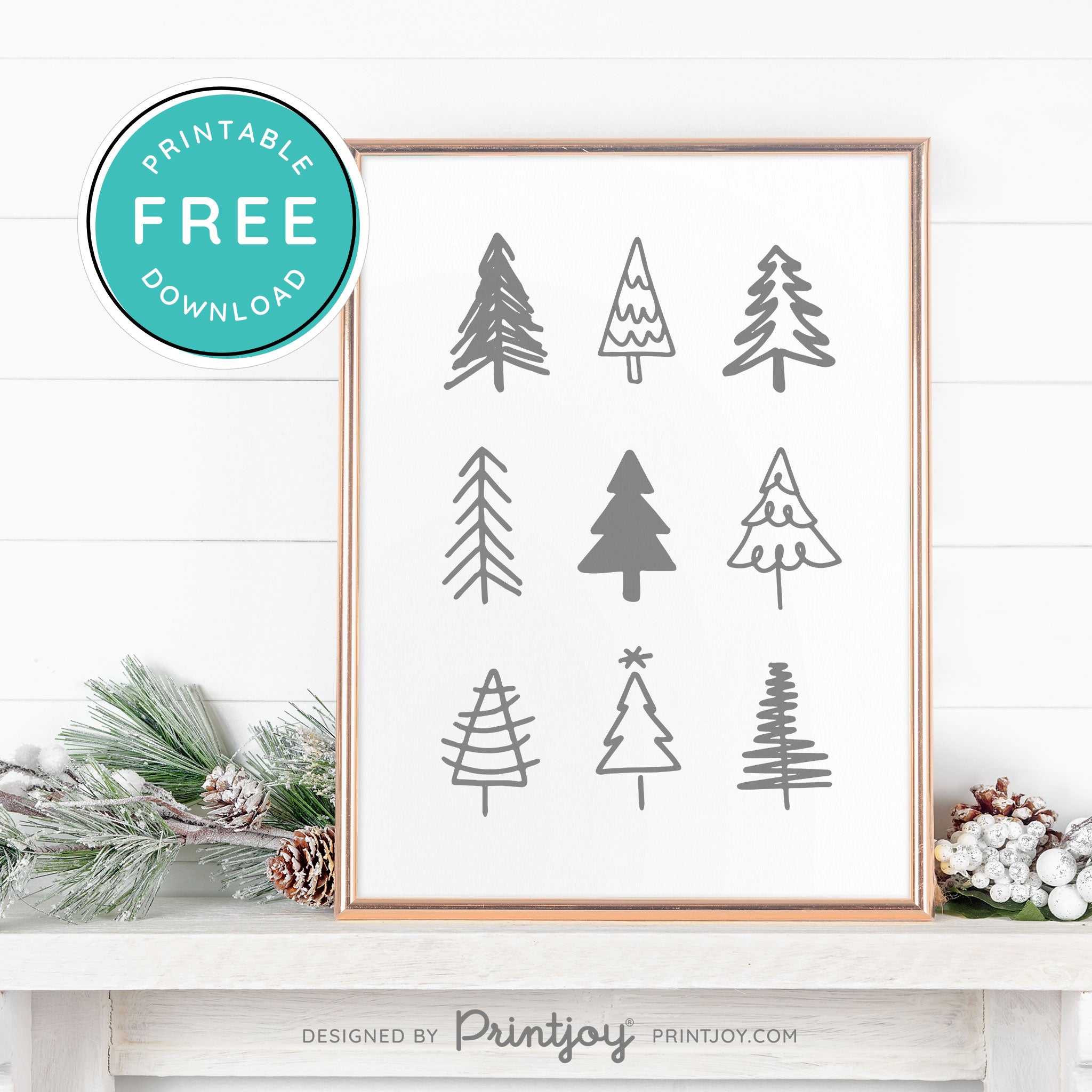 Free Printable Cute Christmas Trees Winter Wall Art Decor Download - Printjoy