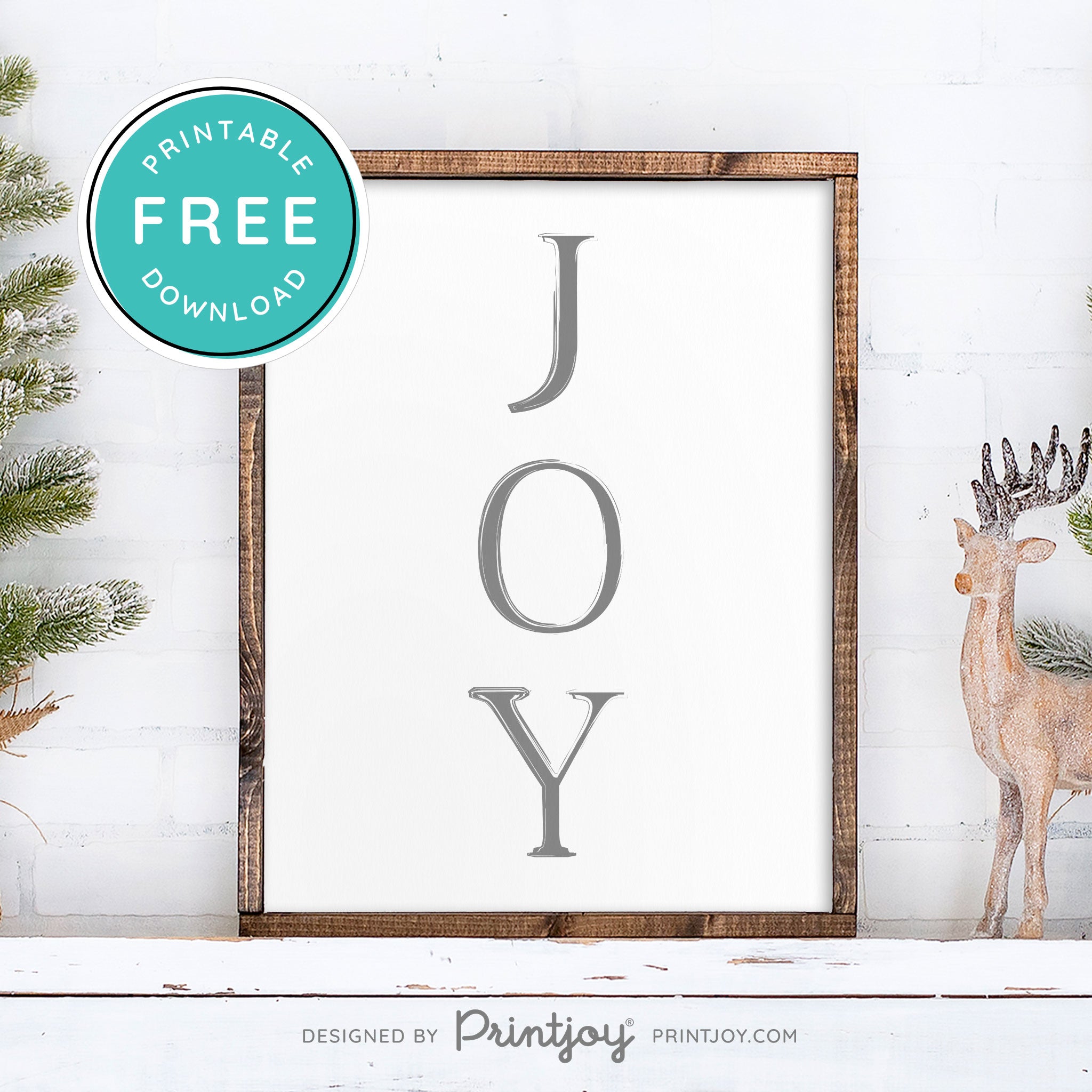 Free Printable Joy Farmhouse Christmas Winter Wall Art Decor Download - Printjoy