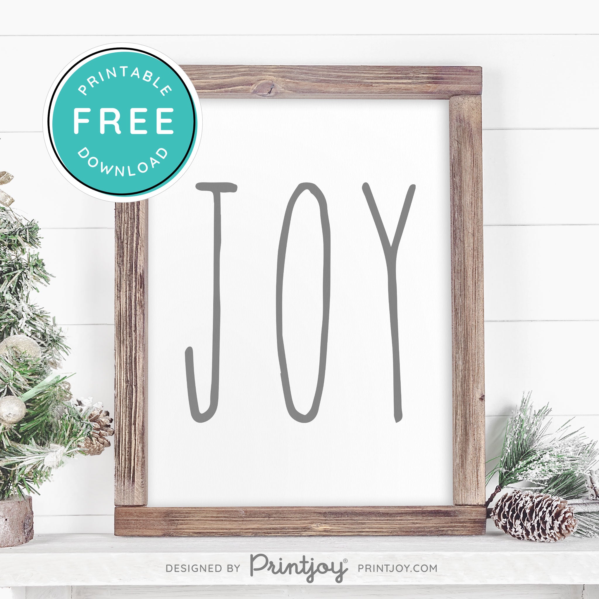 Free Printable Joy Farmhouse Sign Winter Wall Art Decor Download - Printjoy