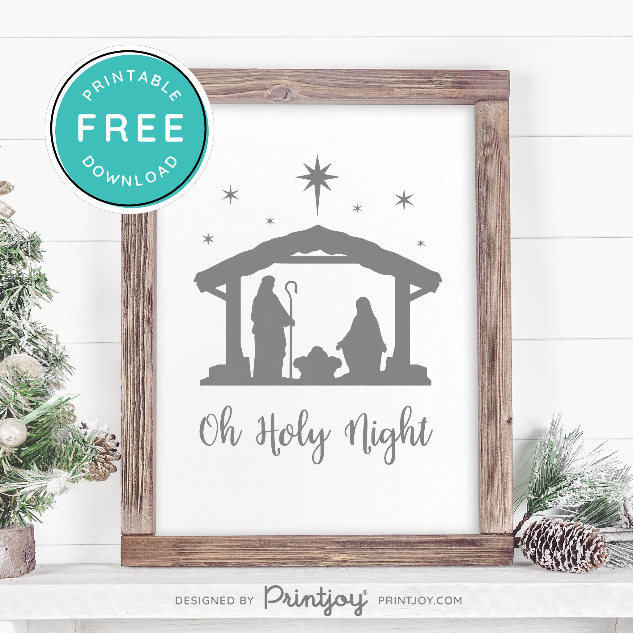 Free Printable Oh Holy Night Nativity Scene Christmas Wall Art Decor Download - Printjoy