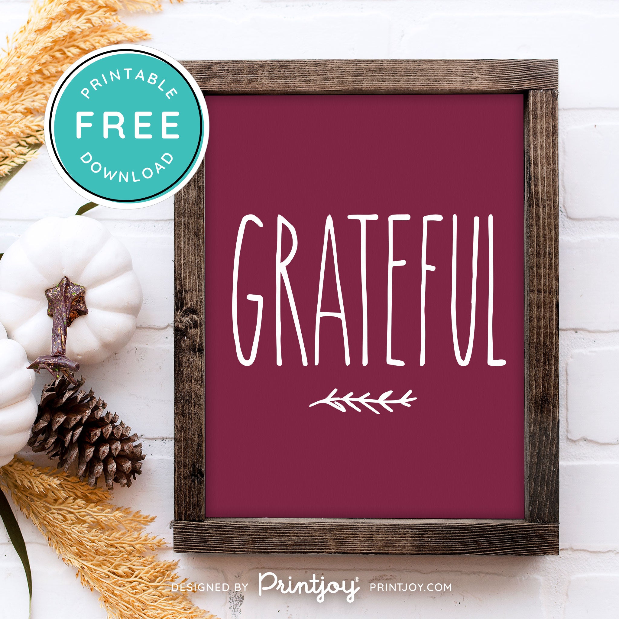 Free Printable Grateful Thanksgiving Modern Farmhouse Fall Wall Art Decor Download - Printjoy