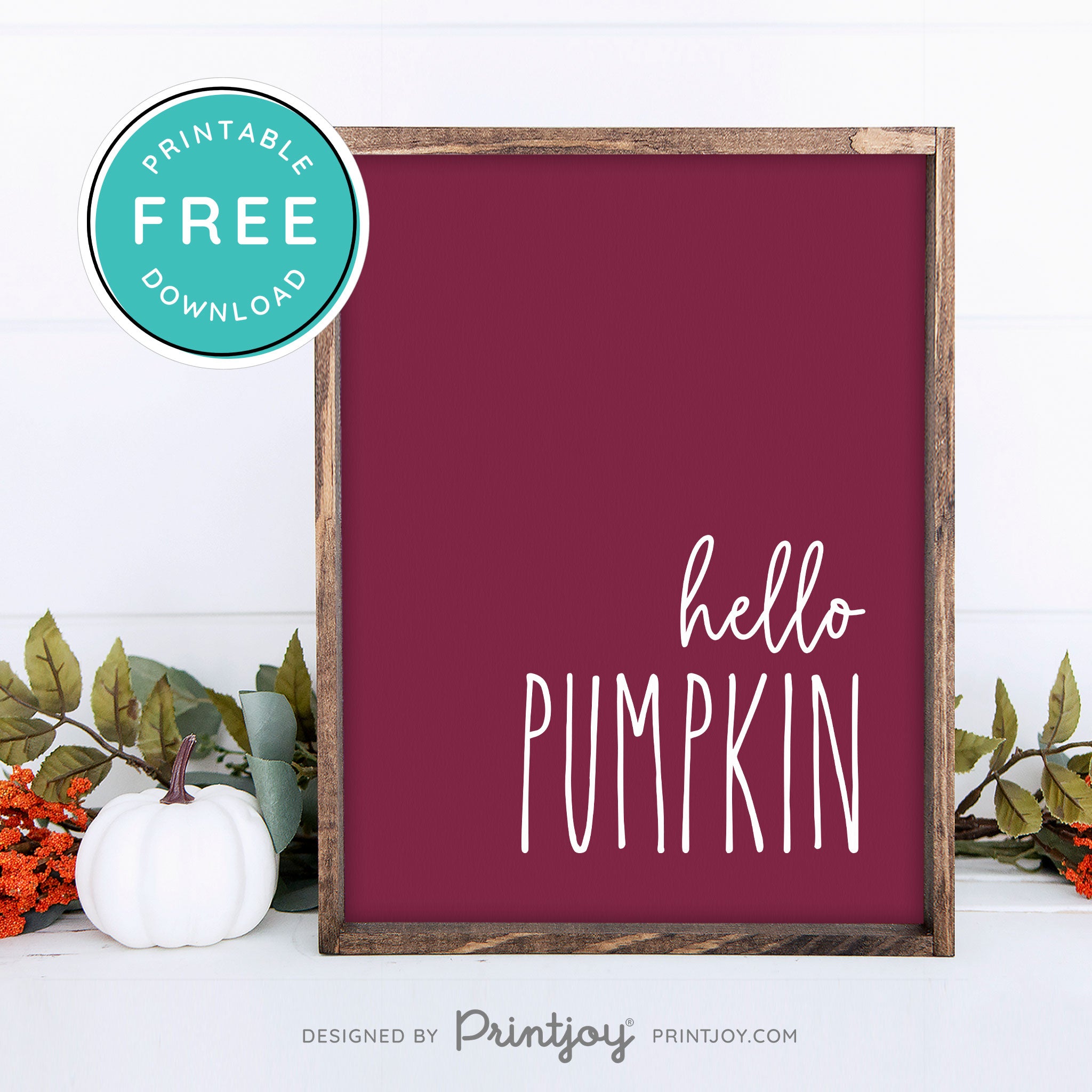 Free Printable Hello Pumpkin Modern Farmhouse Fall Wall Art Decor Download - Printjoy