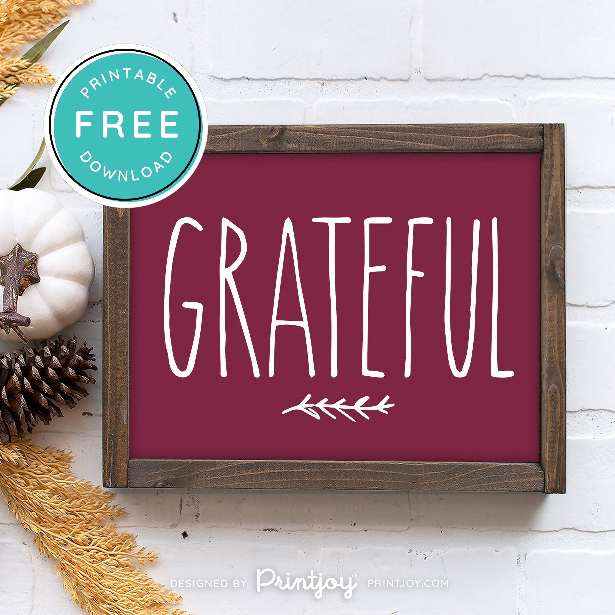 Free Printable Grateful Thanksgiving Modern Farmhouse Fall Wall Art Decor Download - Printjoy