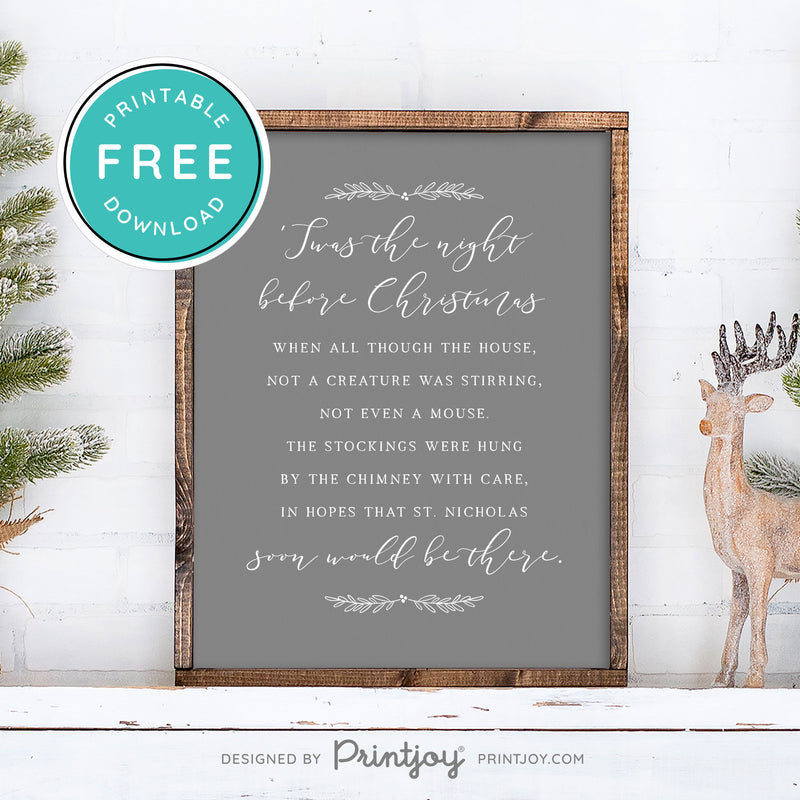 Free Printable Twas The Night Before Christmas Winter Wall Art Decor Download - Printjoy