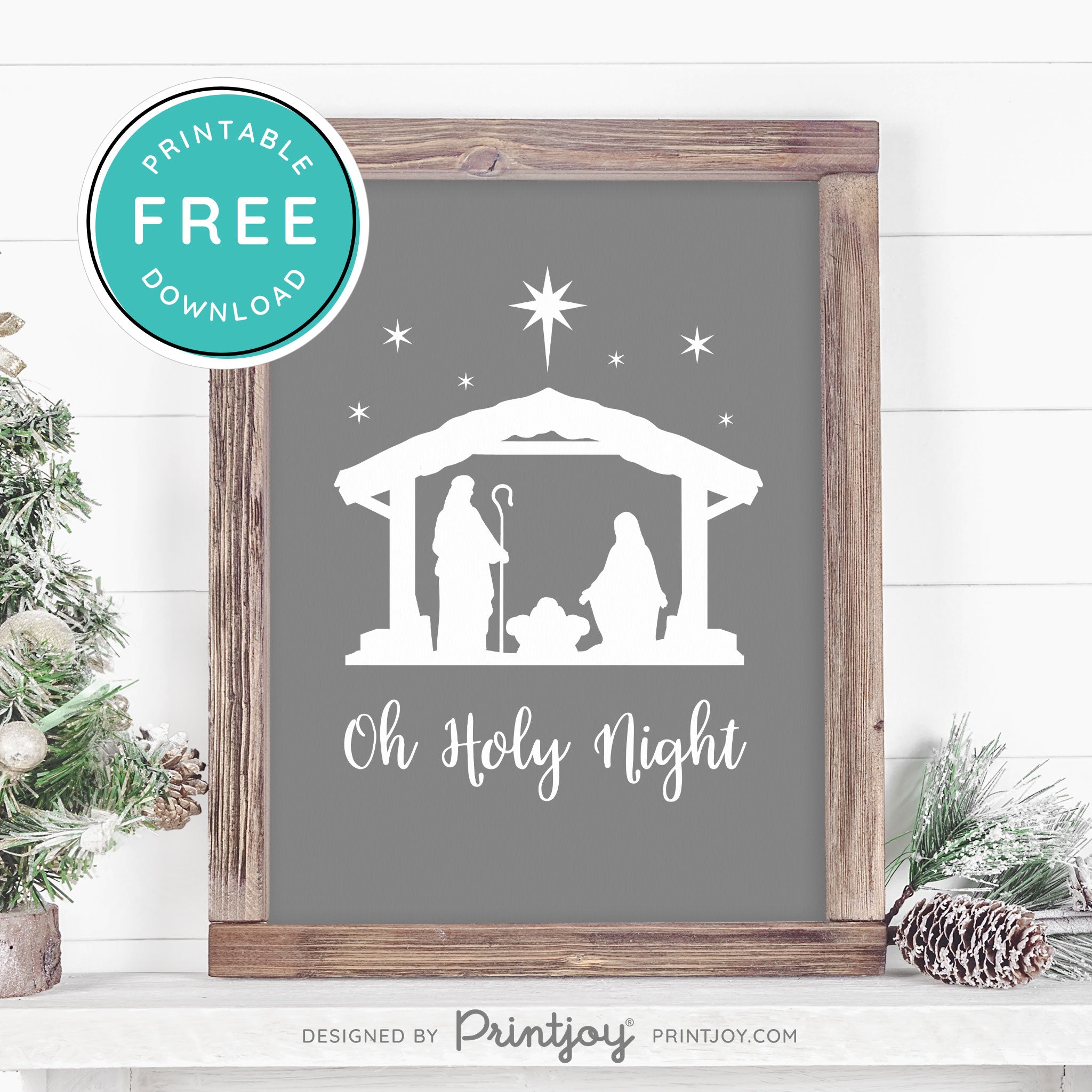 Free Printable Oh Holy Night Nativity Scene Christmas Wall Art Decor Download - Printjoy