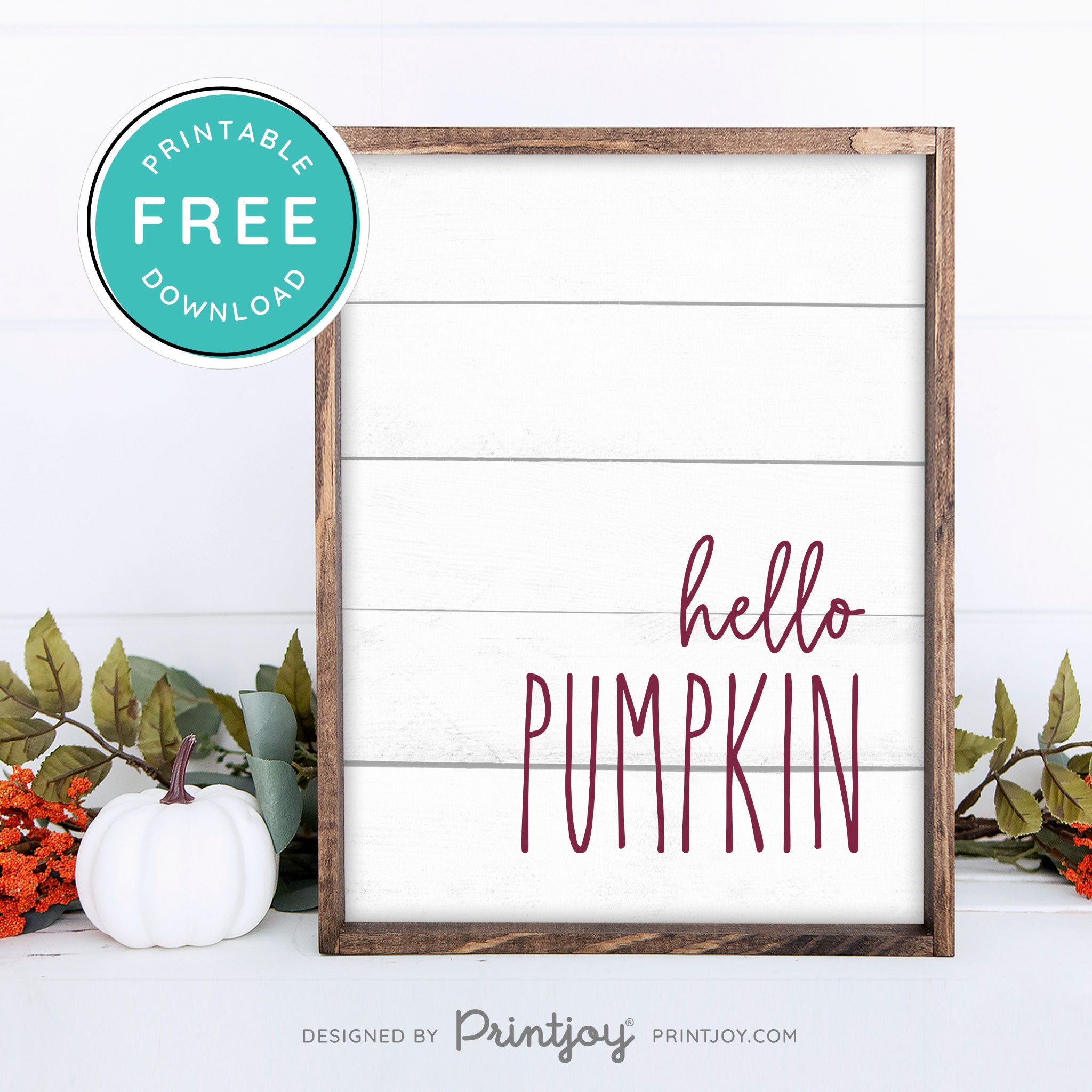 Free Printable Hello Pumpkin Modern Farmhouse Fall Wall Art Decor Download - Printjoy