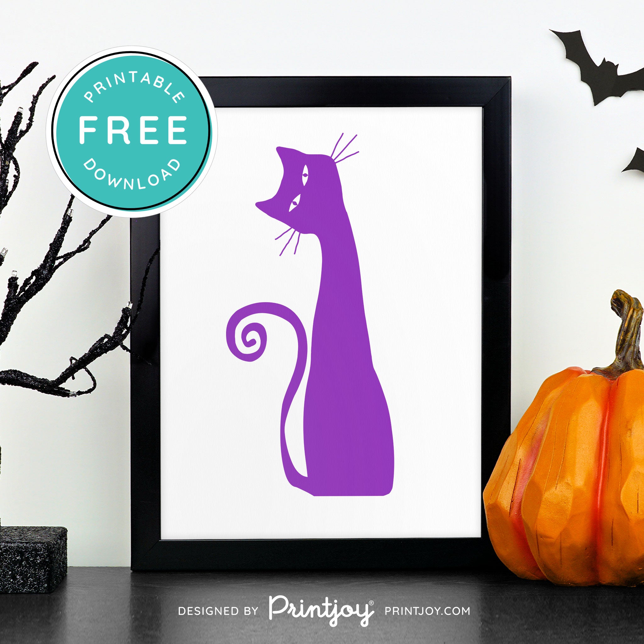 Free Printable Creepy Cat Halloween Wall Art Decor Download - Printjoy