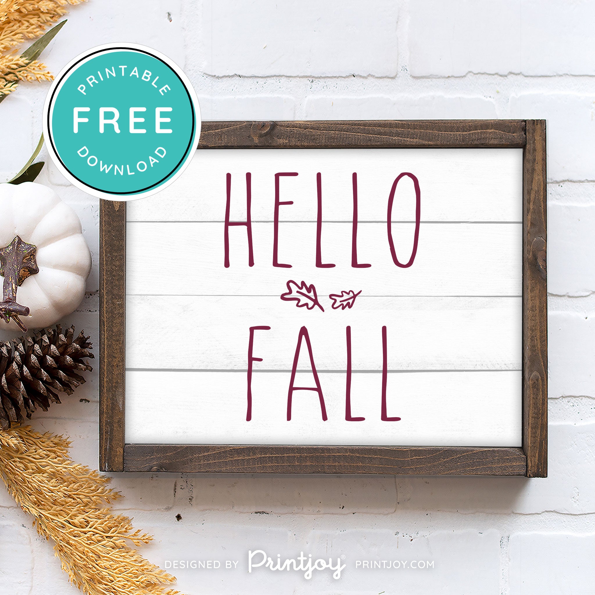 Free Printable Hello Fall Modern Farmhouse Autumn Wall Art Decor Download - Printjoy