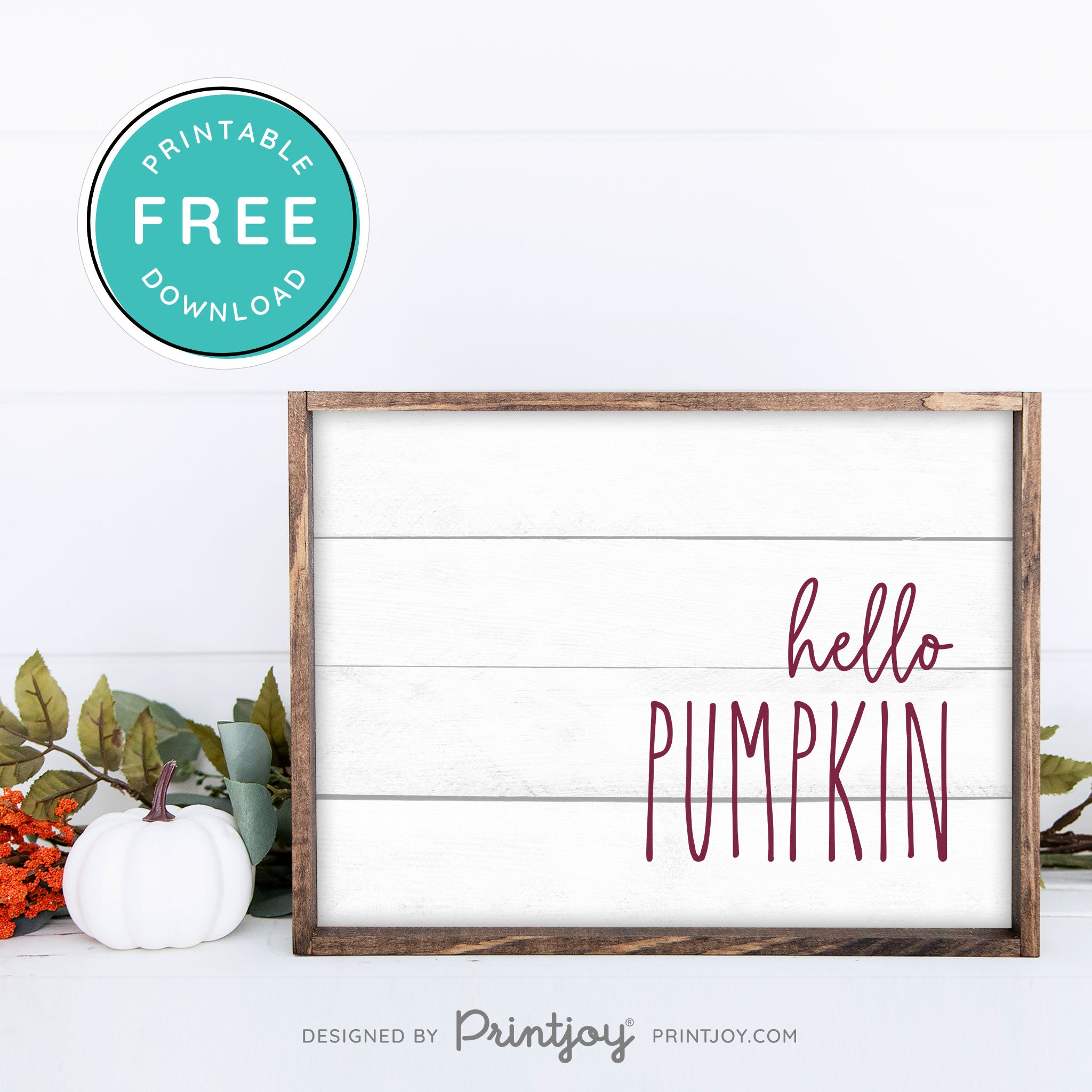 Free Printable Hello Pumpkin Modern Farmhouse Fall Wall Art Decor Download - Printjoy