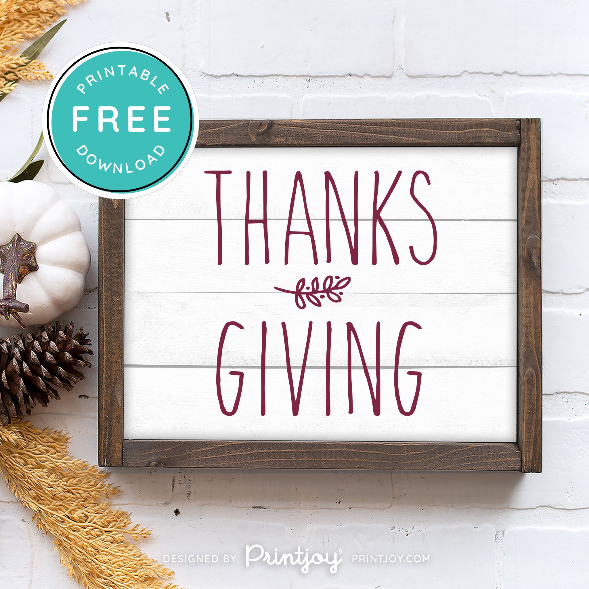 Free Printable Thanks Giving Farmhouse Fall Autumn Wall Art Decor Download - Printjoy